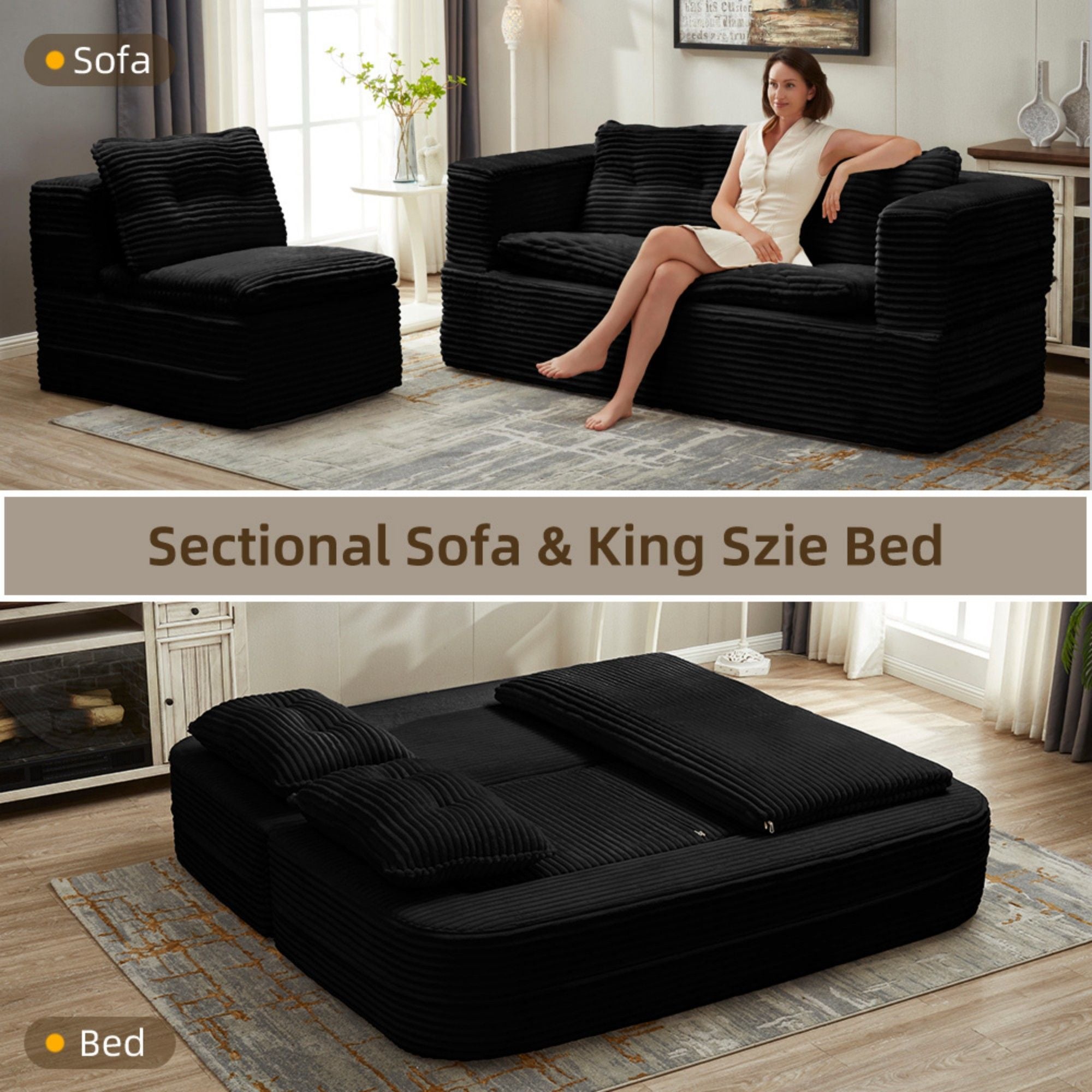 Multi Functional Sectional Sofa Bed With Independent Chaise Lounge And Functional Blanket