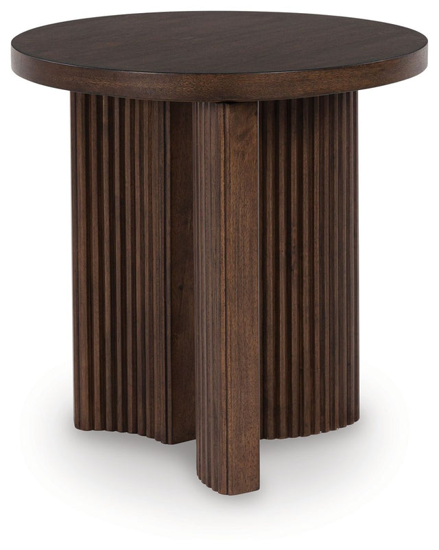 Signature Design by Ashley® Korestone - Dark Brown - Round End Table | Meri Furniture