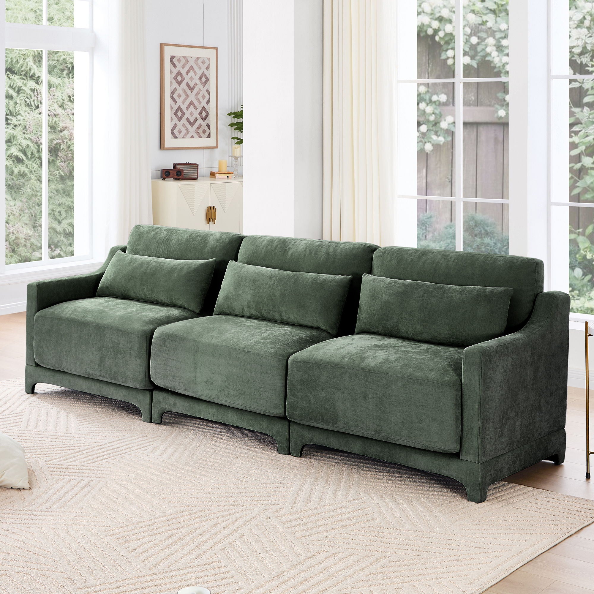 Elegant Sofa With Ergonomic Design And Lumbar Pillows