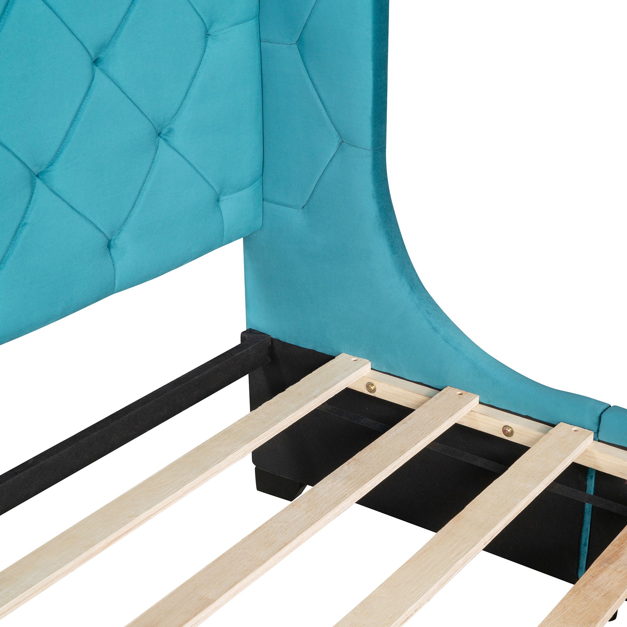 Storage Bed Velvet Upholstered Platform Bed With Wingback Headboard And A Big Drawer