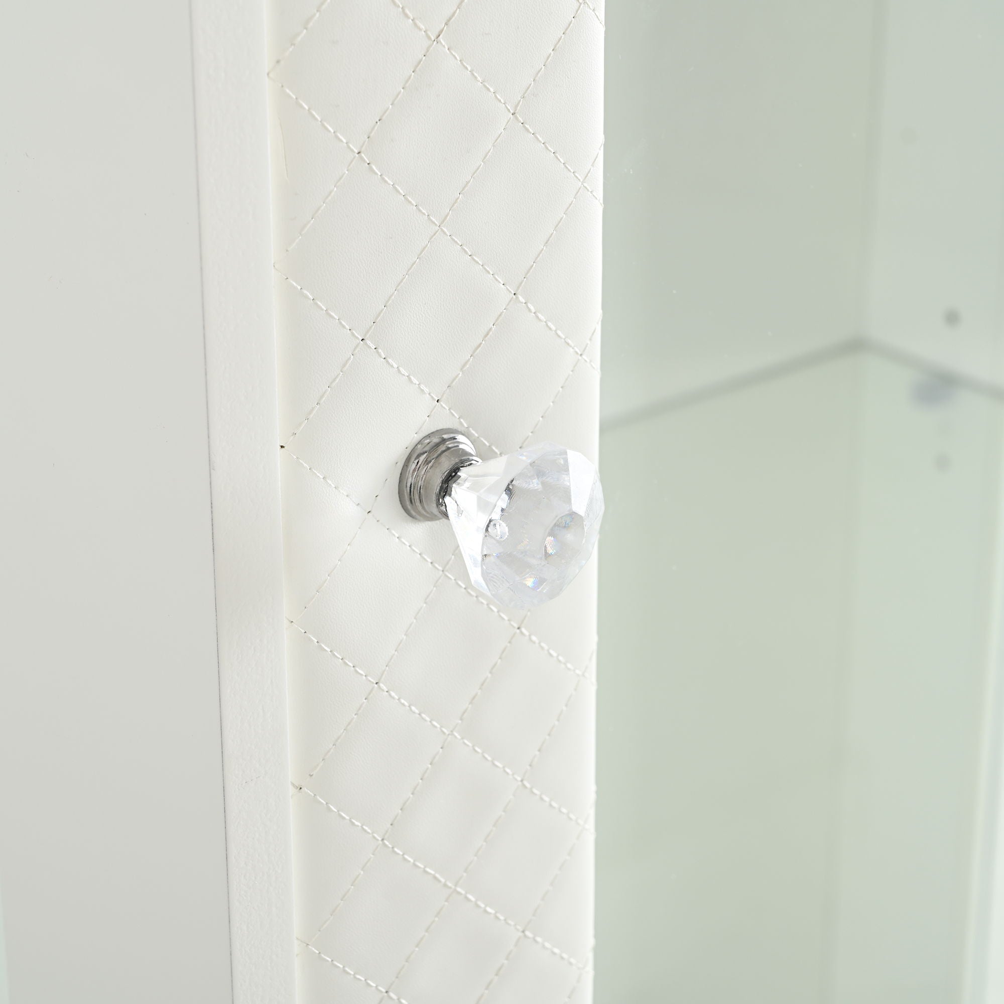 Modern Upholstered Glass Display Cabinet With Adjustable LED Light - White