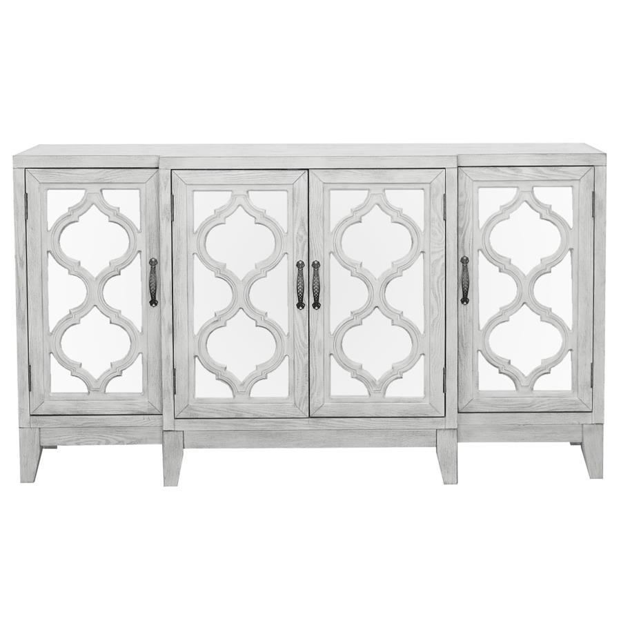 Coaster Fine Furniture Mckellen - 4 Door Wood Trellis Accent Cabinet - Distressed White | Meri Furniture