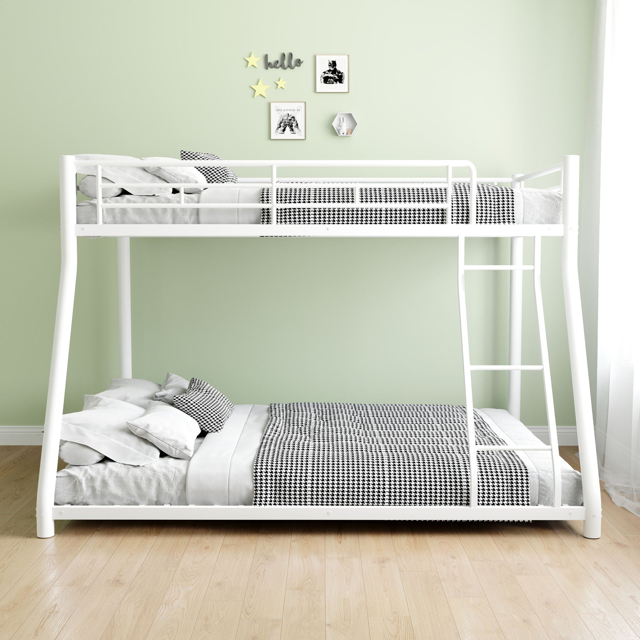 Bunk Bed Frame With Ladder And Guardrail, Heavy Duty Noise Free Design Metal Construction