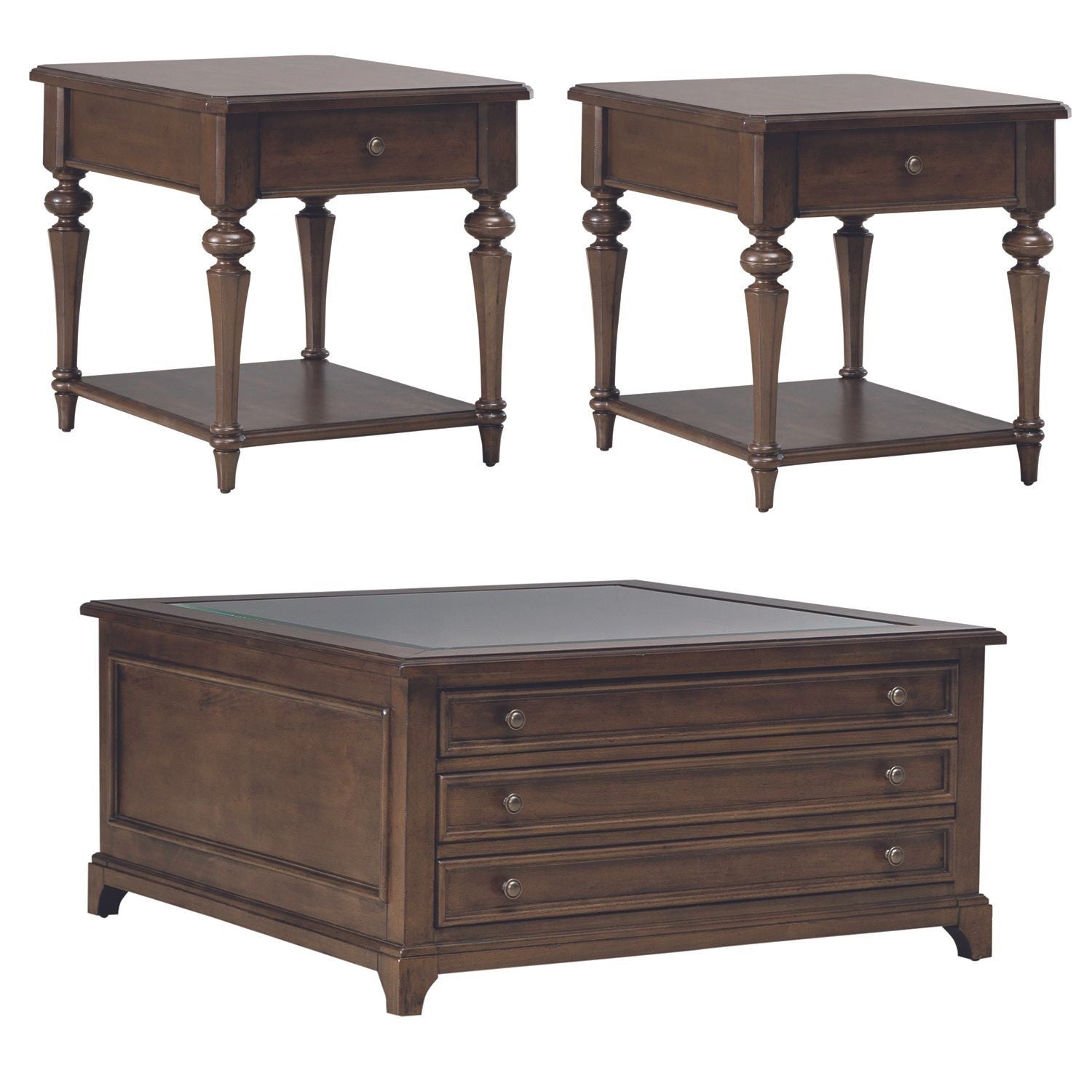 Arden Road - 3 Piece Table Set (Square Collector Cocktail Table) - Satin Cherry