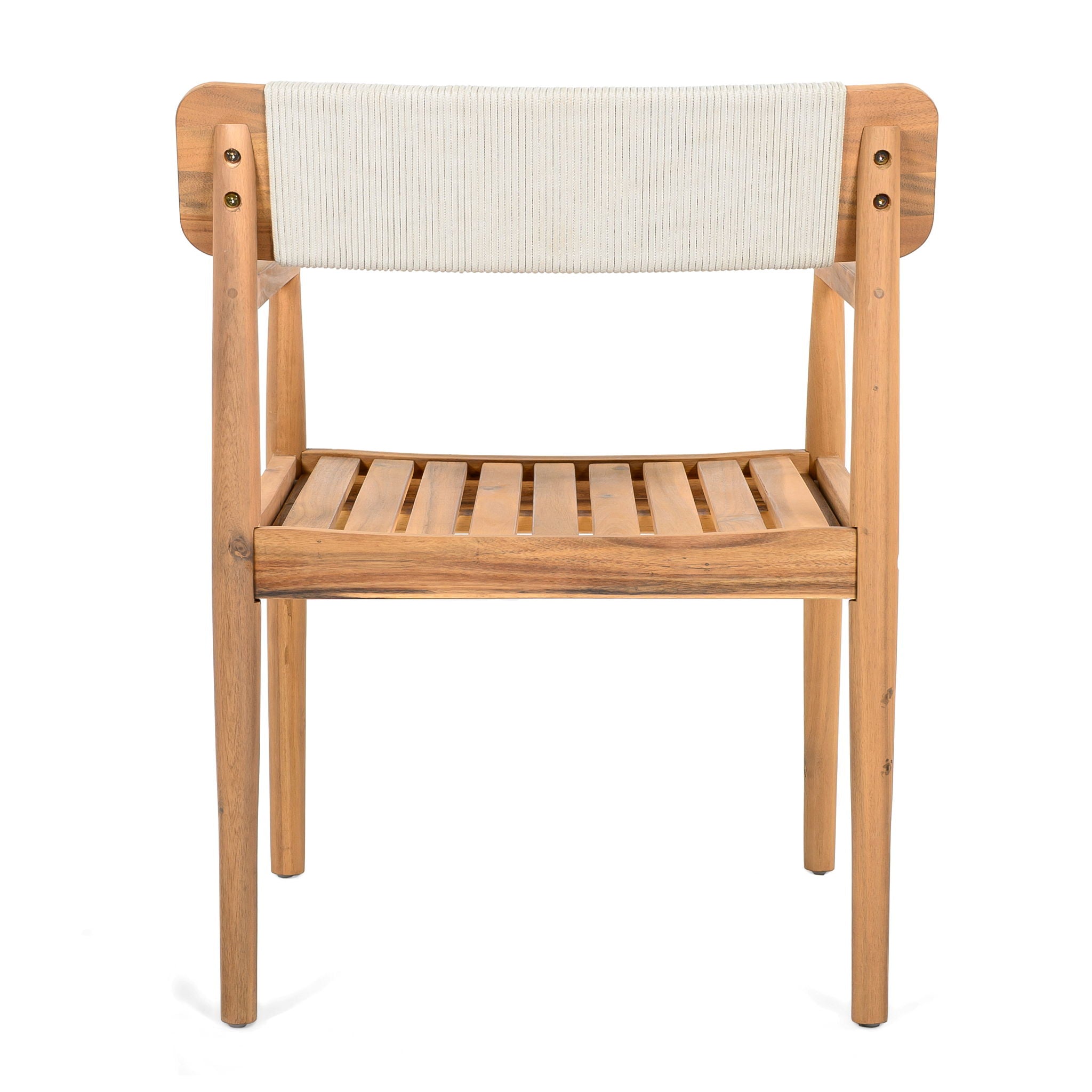 Creative Braided Acacia Wood Outdoor Dining Table And Chairs With Armrests (Set of 2) - Teak / White