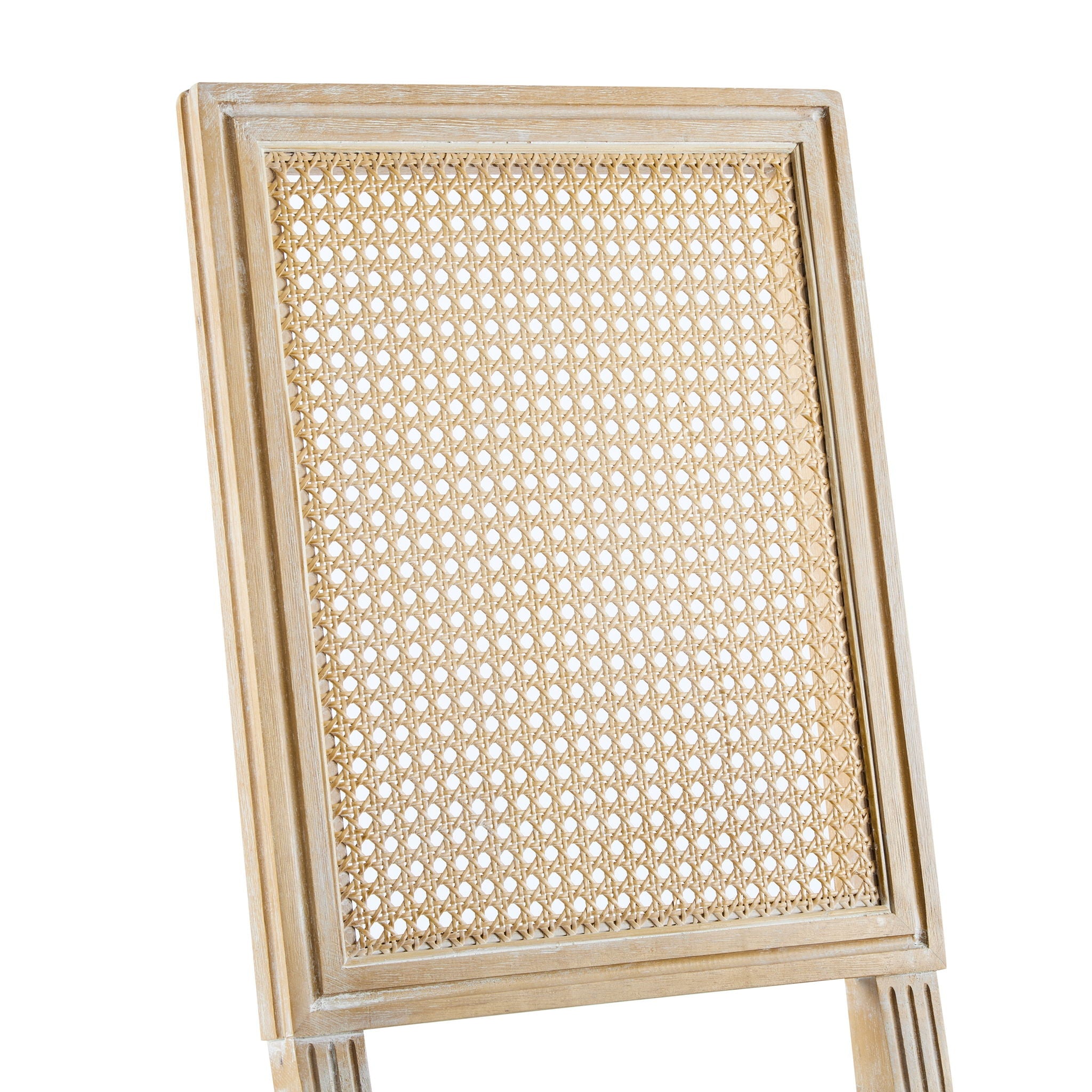 French Country Dining Chair With Rectangular Cane Backrest And Smooth Upholstered Seating