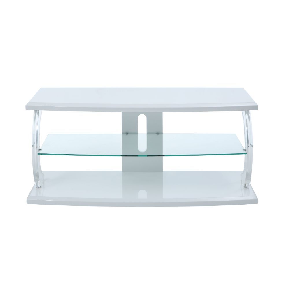 ACME Aileen - TV Stand - White & Clear Glass | Meri Furniture