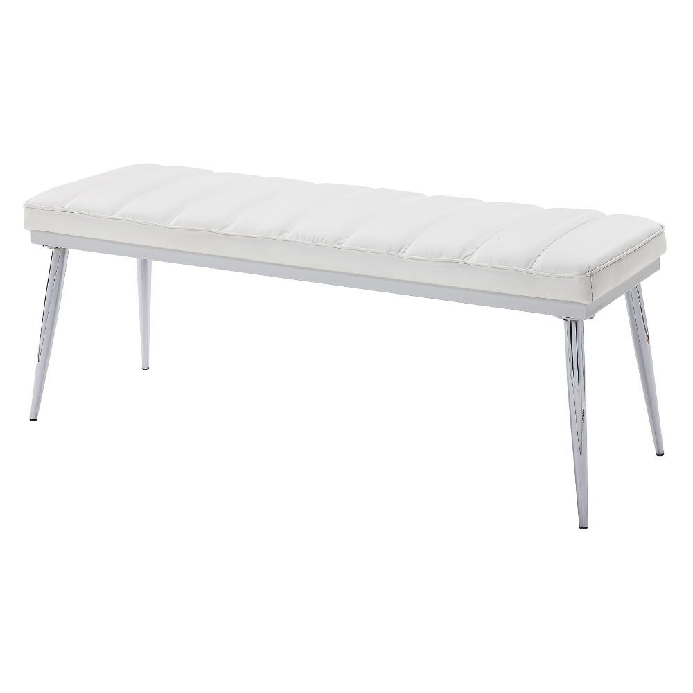 ACME Weizor - Bench - White PU & Chrome | Meri Furniture
