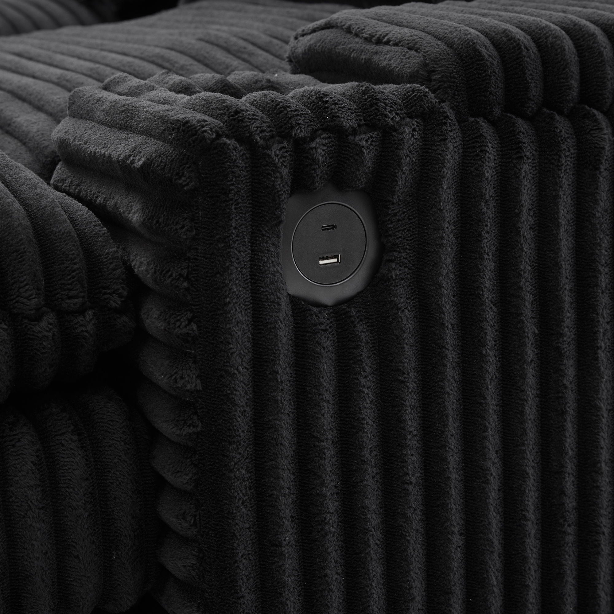 Convertible Loveseat Sofa With Storage, USB Ports, Cup Holders - Black