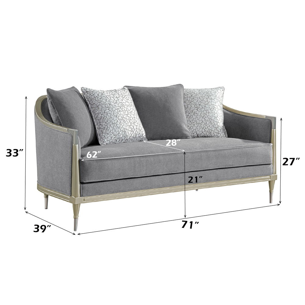Fernando - Loveseat With 4 Pillows - Gray Chenille & Champagne