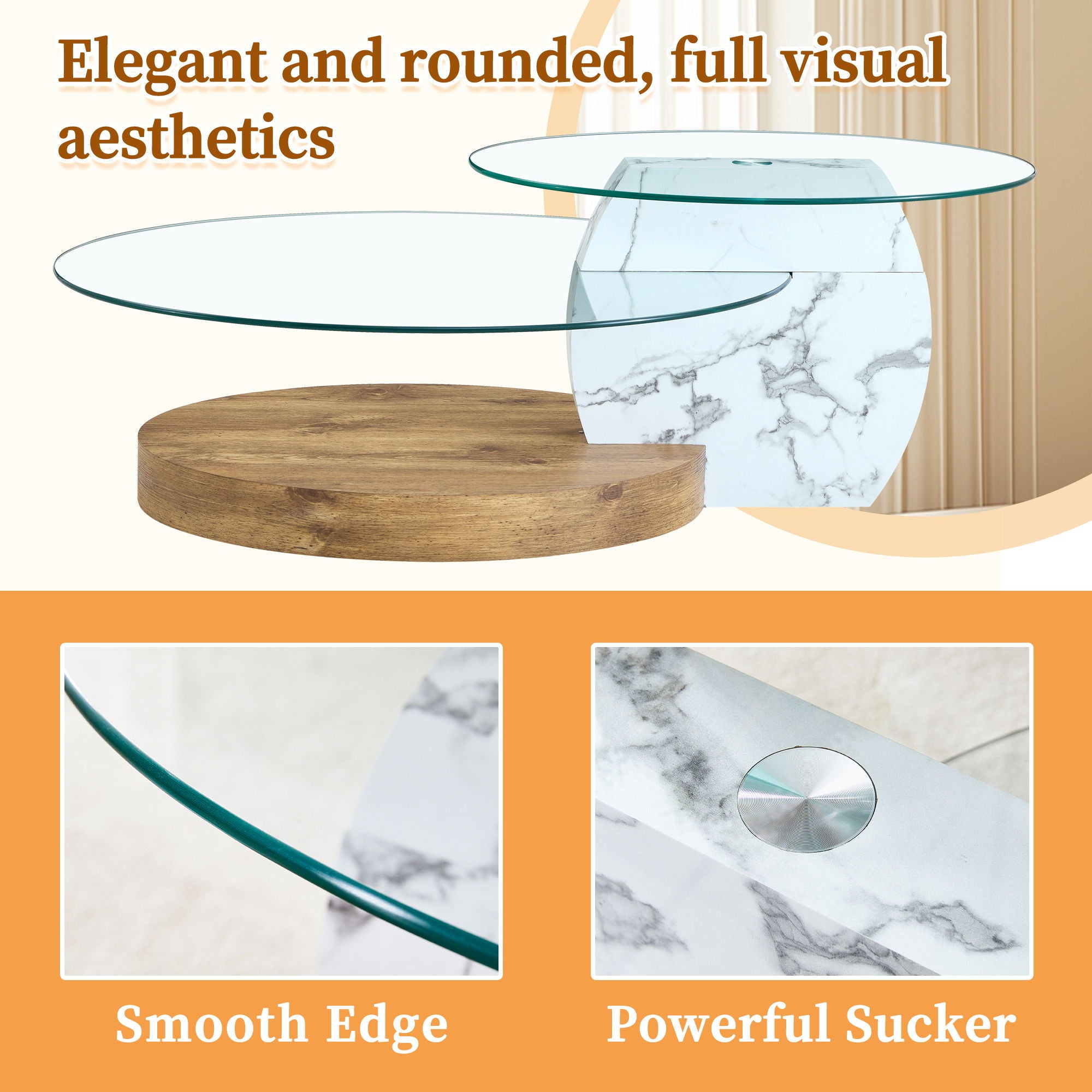 Contemporary Artistic Double Layer Coffee Table,Tempered Glass Top