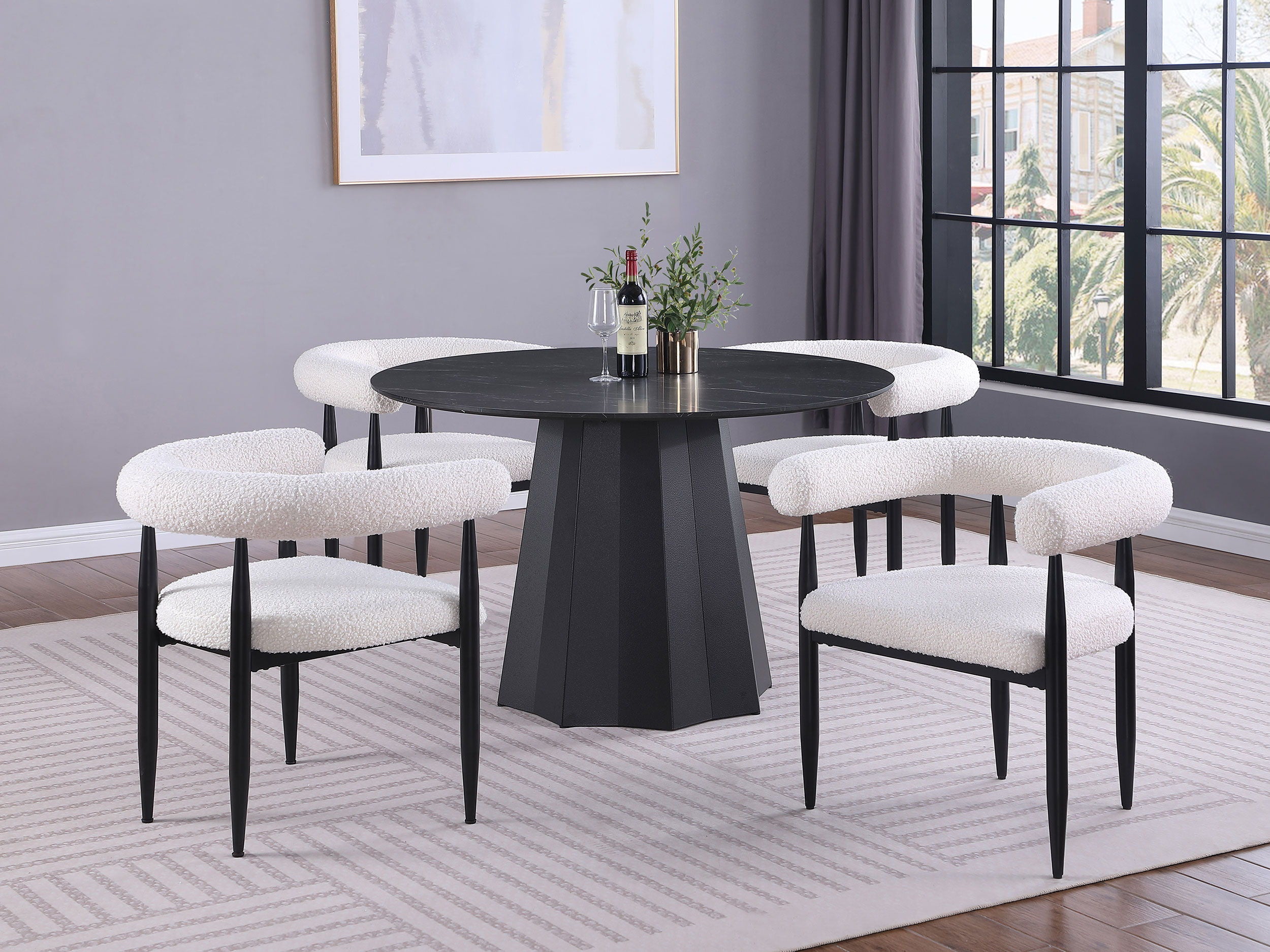 Coaster Fine Furniture Camden - 5 Piece Round Faux Marble Top Dining Table Set - Black | Meri Furniture