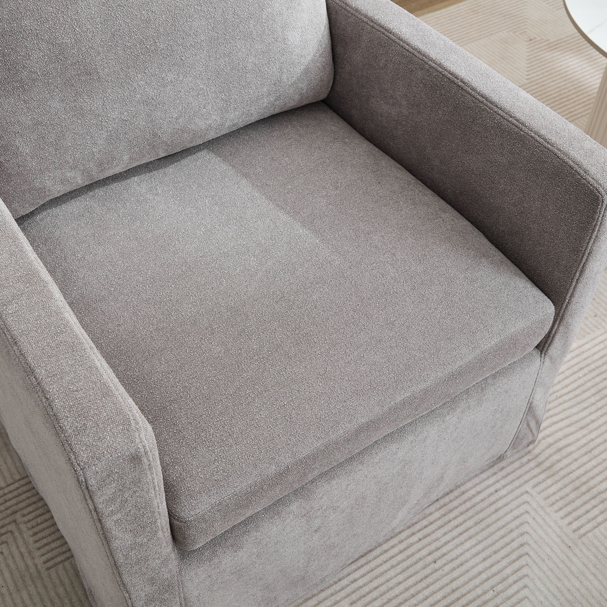 Upholstered Skirted Swivel Chair With Removable Back Cushion For Living Room