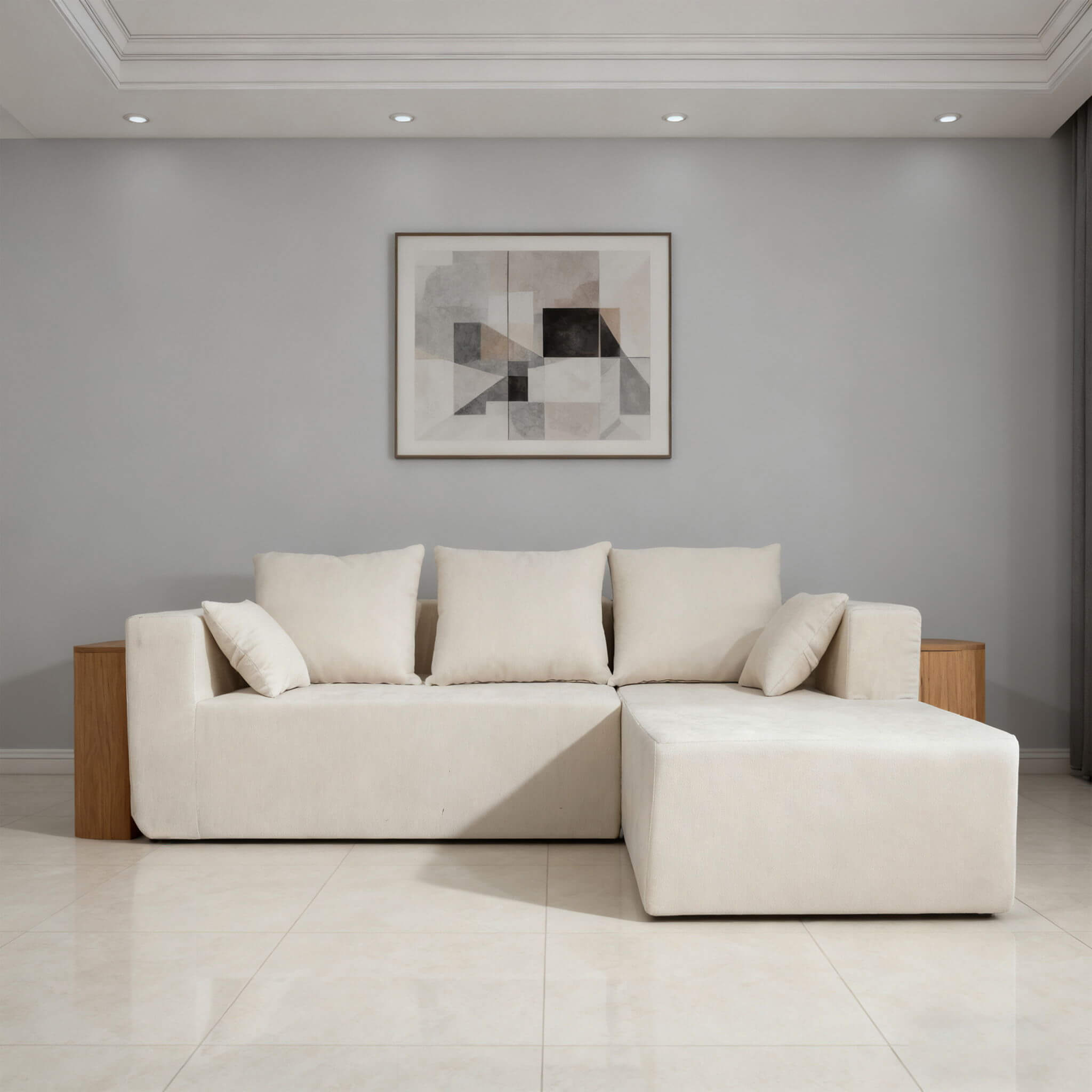 Modular Corner Sofa With Soft Linen Fabric