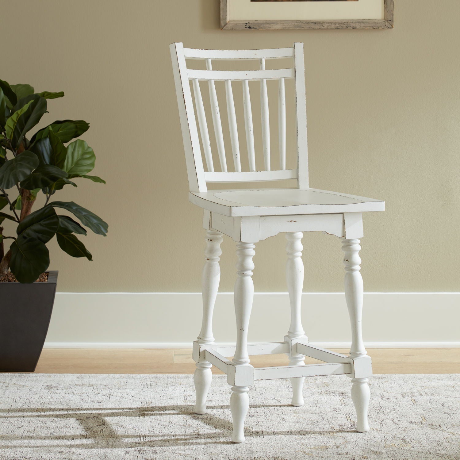 Liberty Furniture Magnolia Manor - Spindle Back Swivel Counter Height Chair - White | Meri Furniture