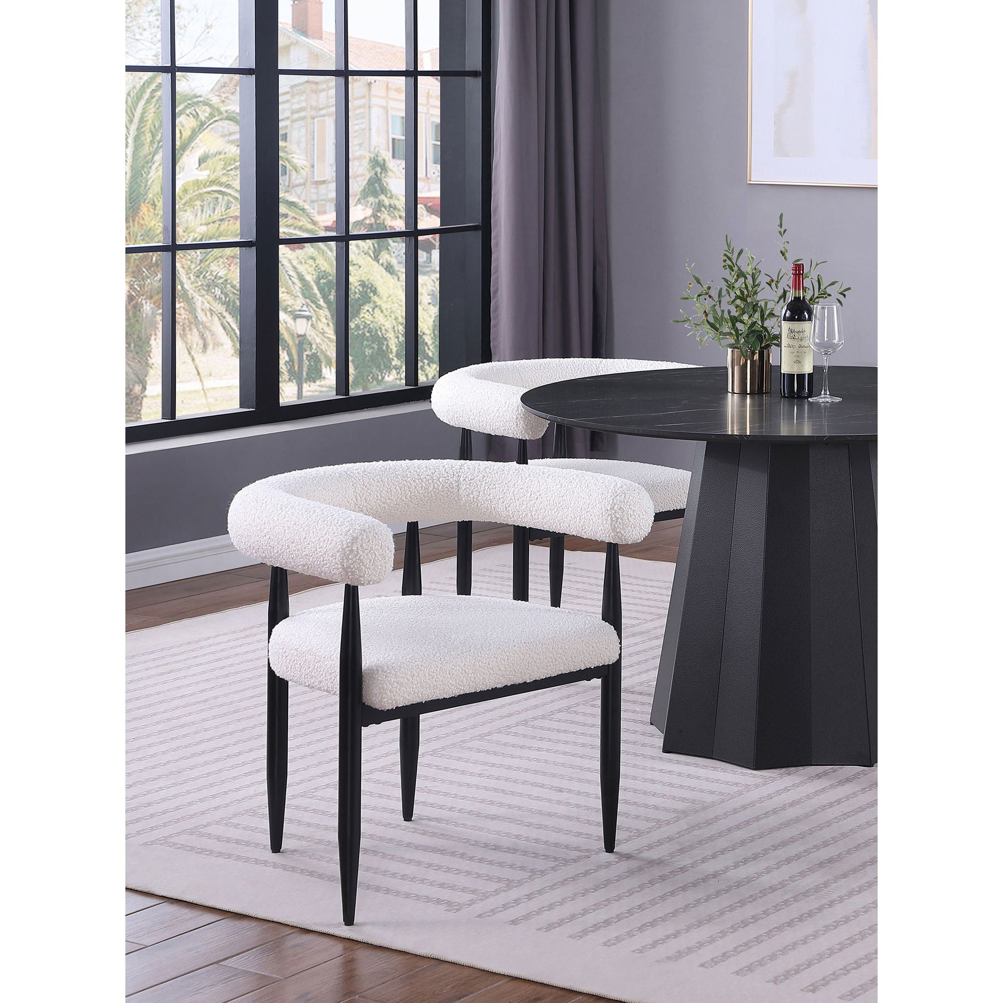 Notting - Upholstered Dining Arm Chair (Set of 2) In And Open C Shaped Backrest - Cream