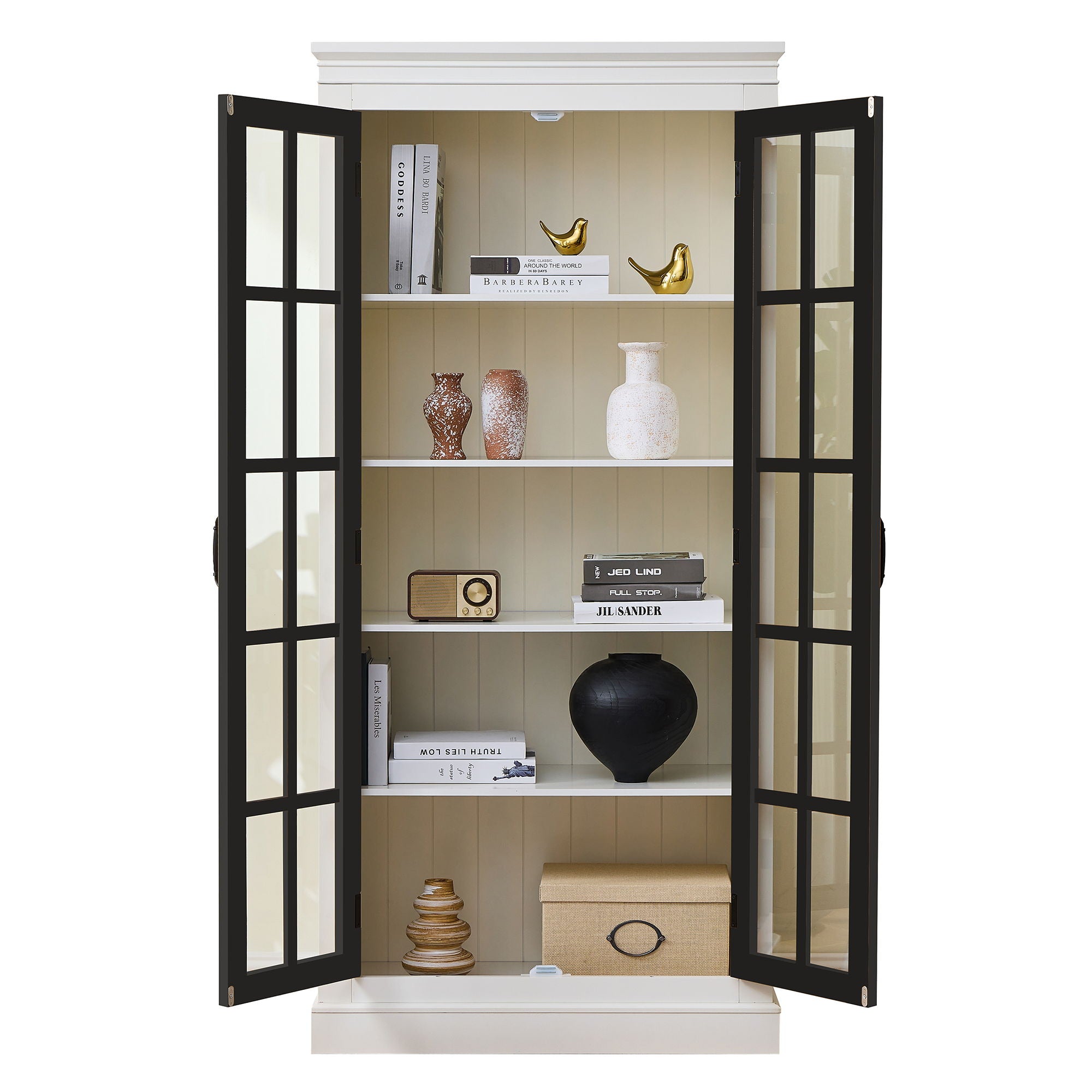 Rustic Style Display Cabinet With Glass Doors For Collectibles