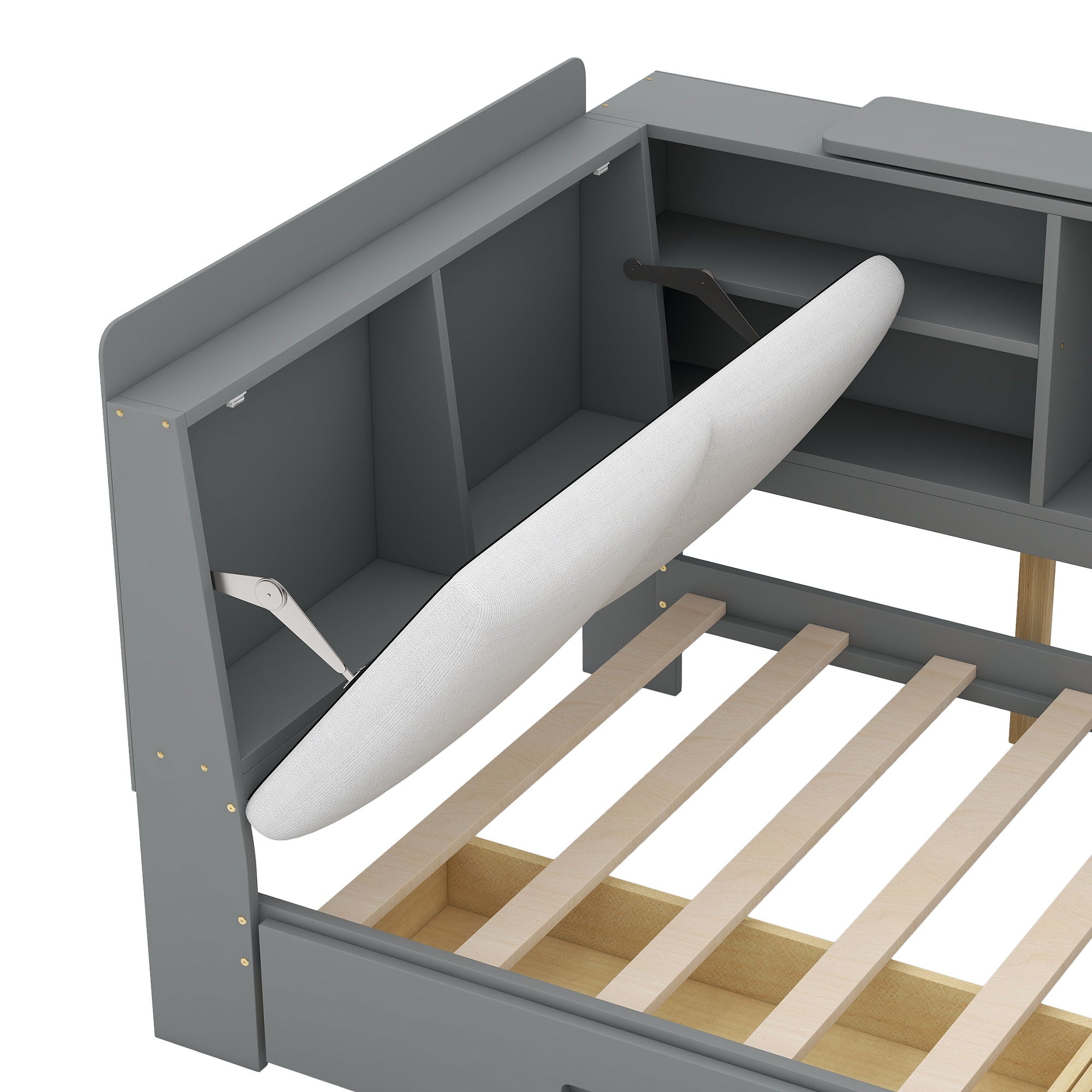 Platform Bed With Storage Headboard, Shelves And 2 Drawers