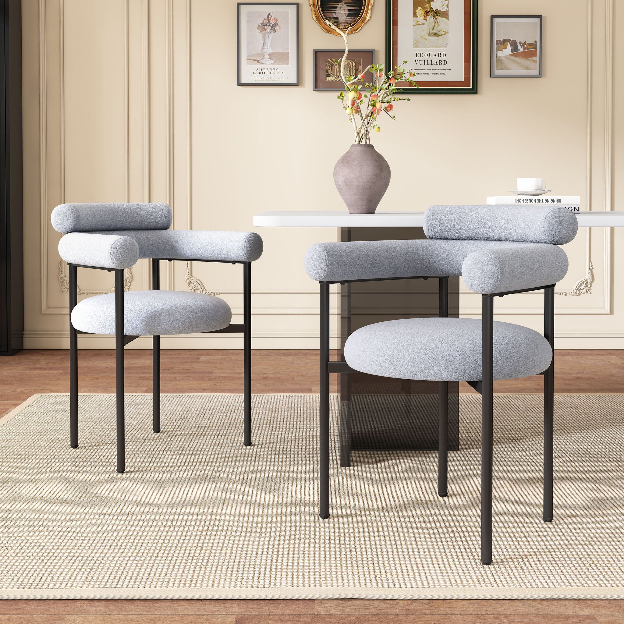 Contemporary Upholstered Armchair Dining Chairs With Metal Legs (Set of 2)