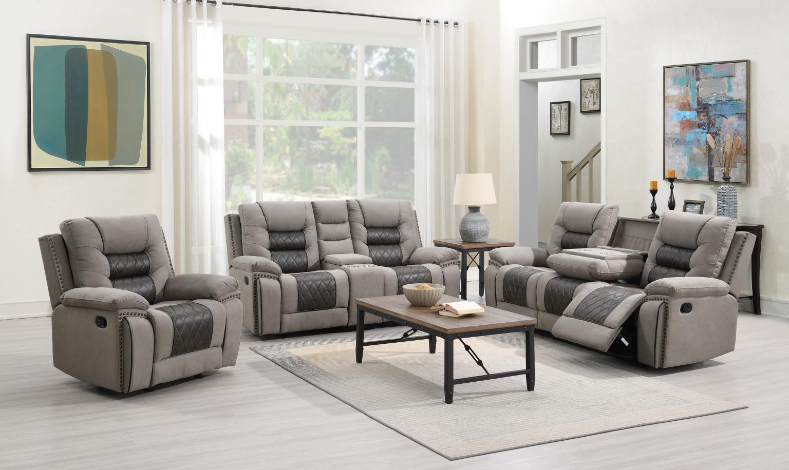 U142 - Motion Sofa With Drop Down, And Two Wireless Chargers - Charcoal