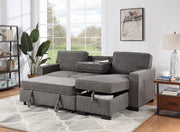 Estelle 86.5"W Dark Gray Fabric Reversible Sleeper Sectional with Storage Chaise Drop-Down Table 2 Cup Holders and 2 USB Ports