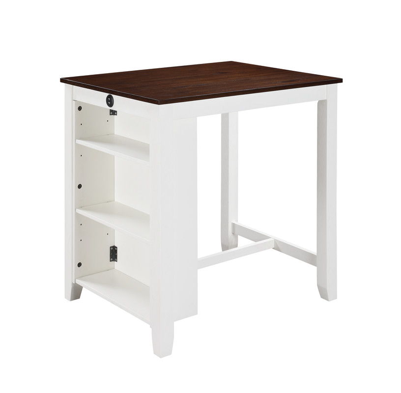 Graham 36" White Finish Small Space Counter Height Dining Table with USB Charging Ports and Shelves