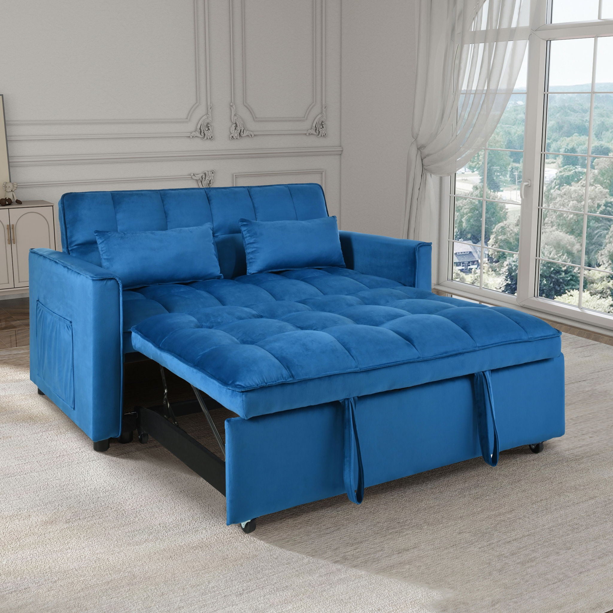 3 In 1 Pull Out Couch Convertible Sofa Bed With Reclining Backrest