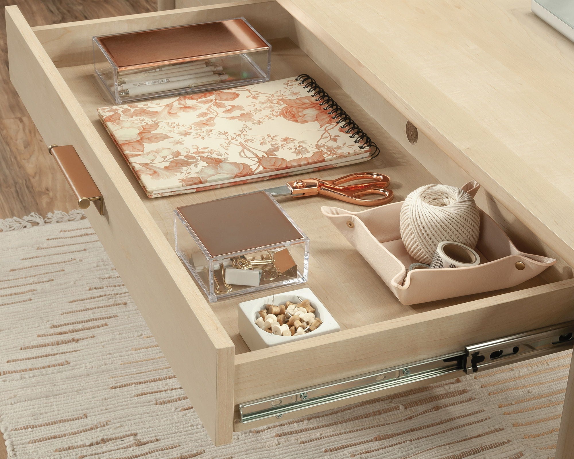 Executive Desk with Storage in Natural Maple