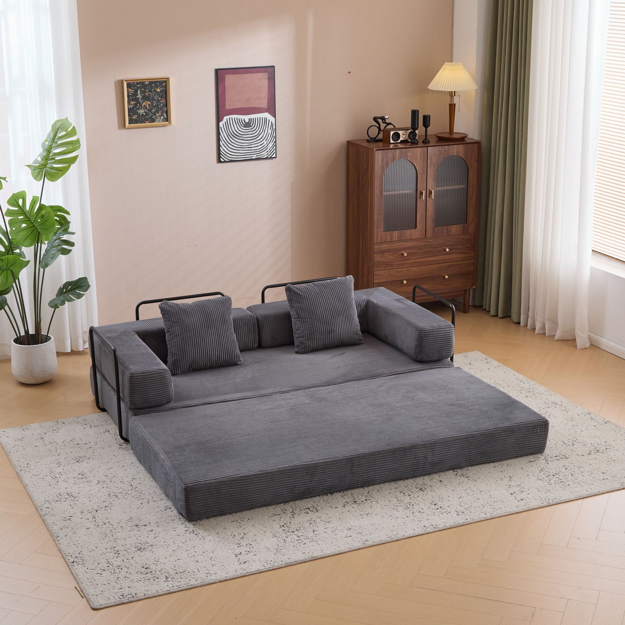 Floor Couch, Convertible Floor Sofa Bed With Pillow Back Support Armrest