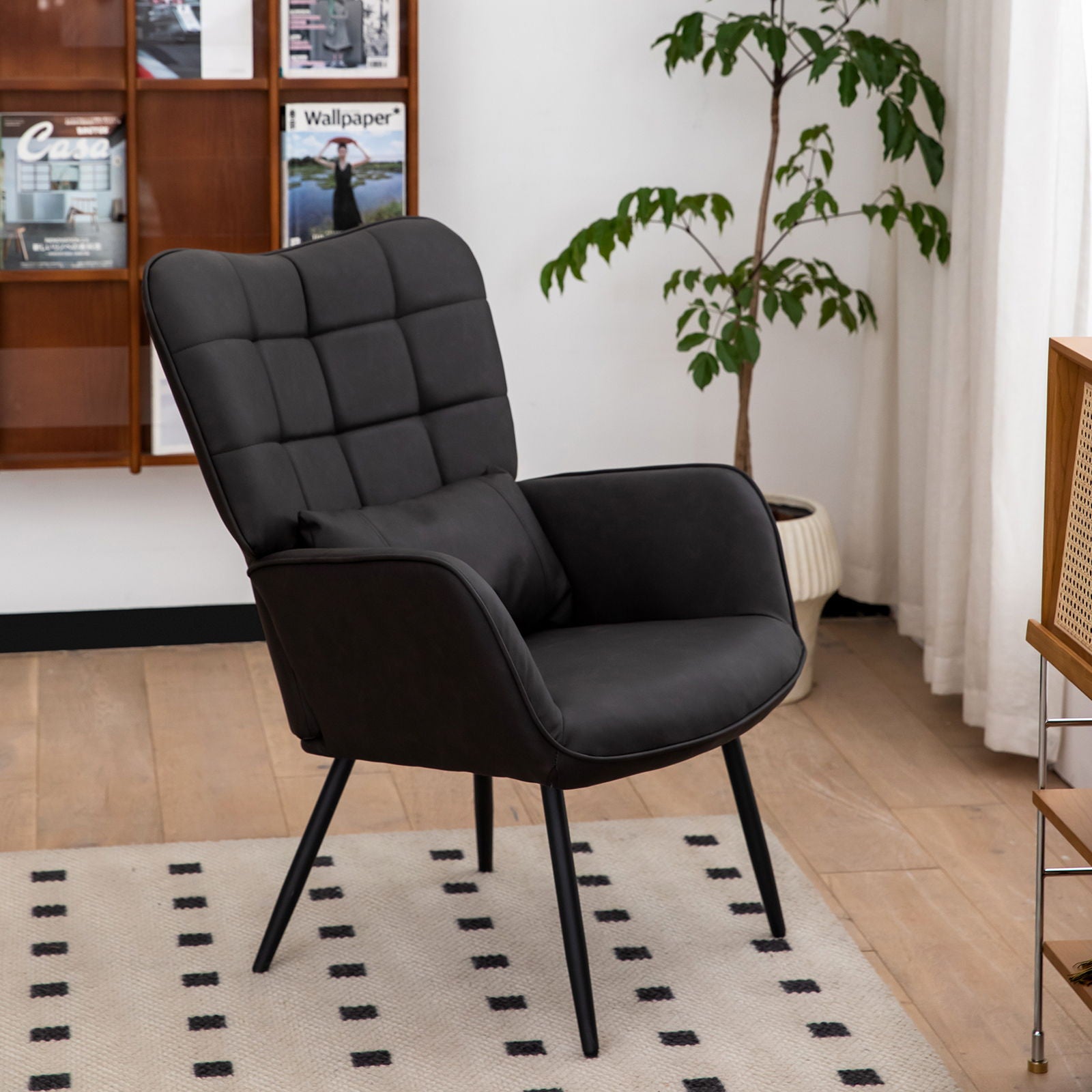 Modern Accent Arm Chair High Back With Metal Legs And Soft Padded