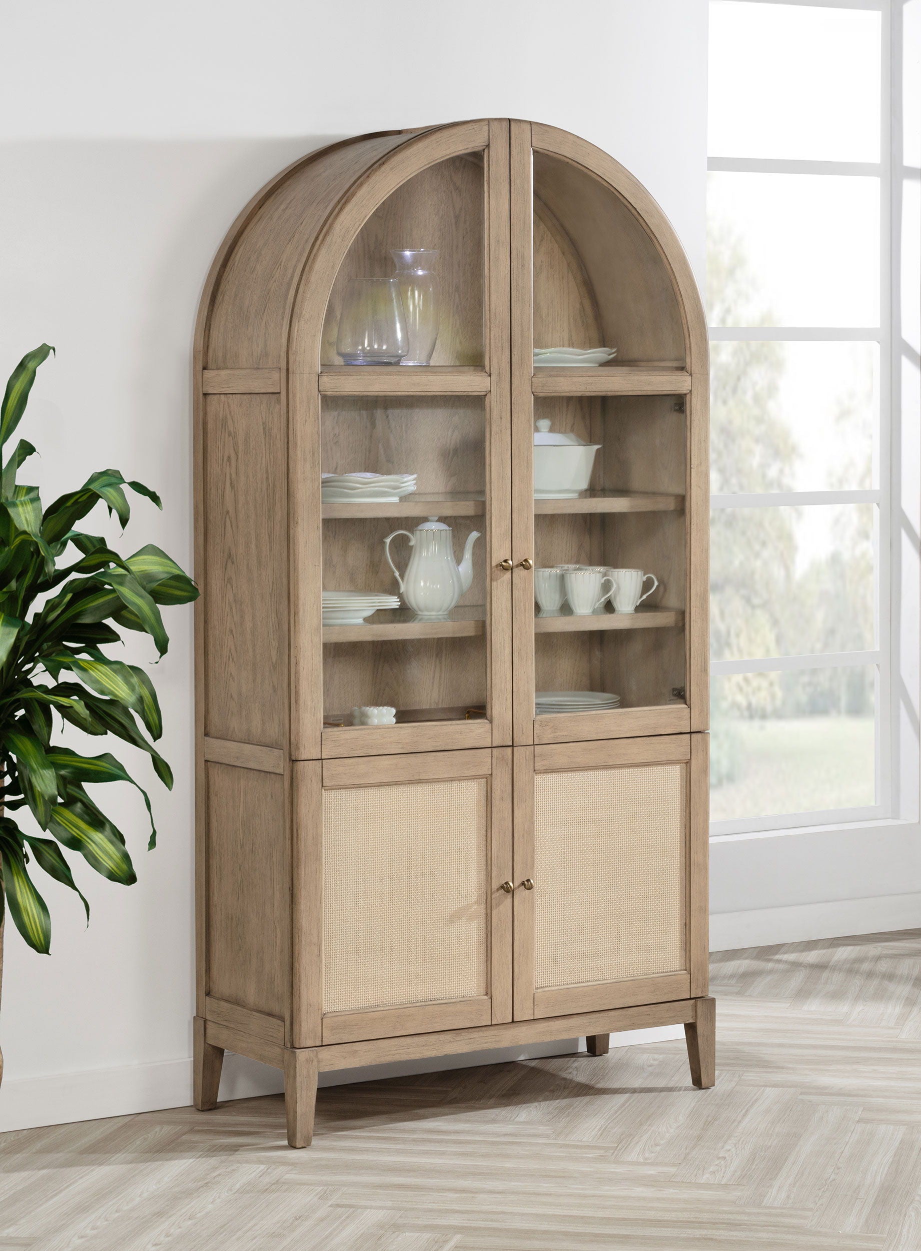 Coaster Fine Furniture Kailani - 4-Door Cane Dining Vitrine Display Cabinet - Beige Oak | Meri Furniture