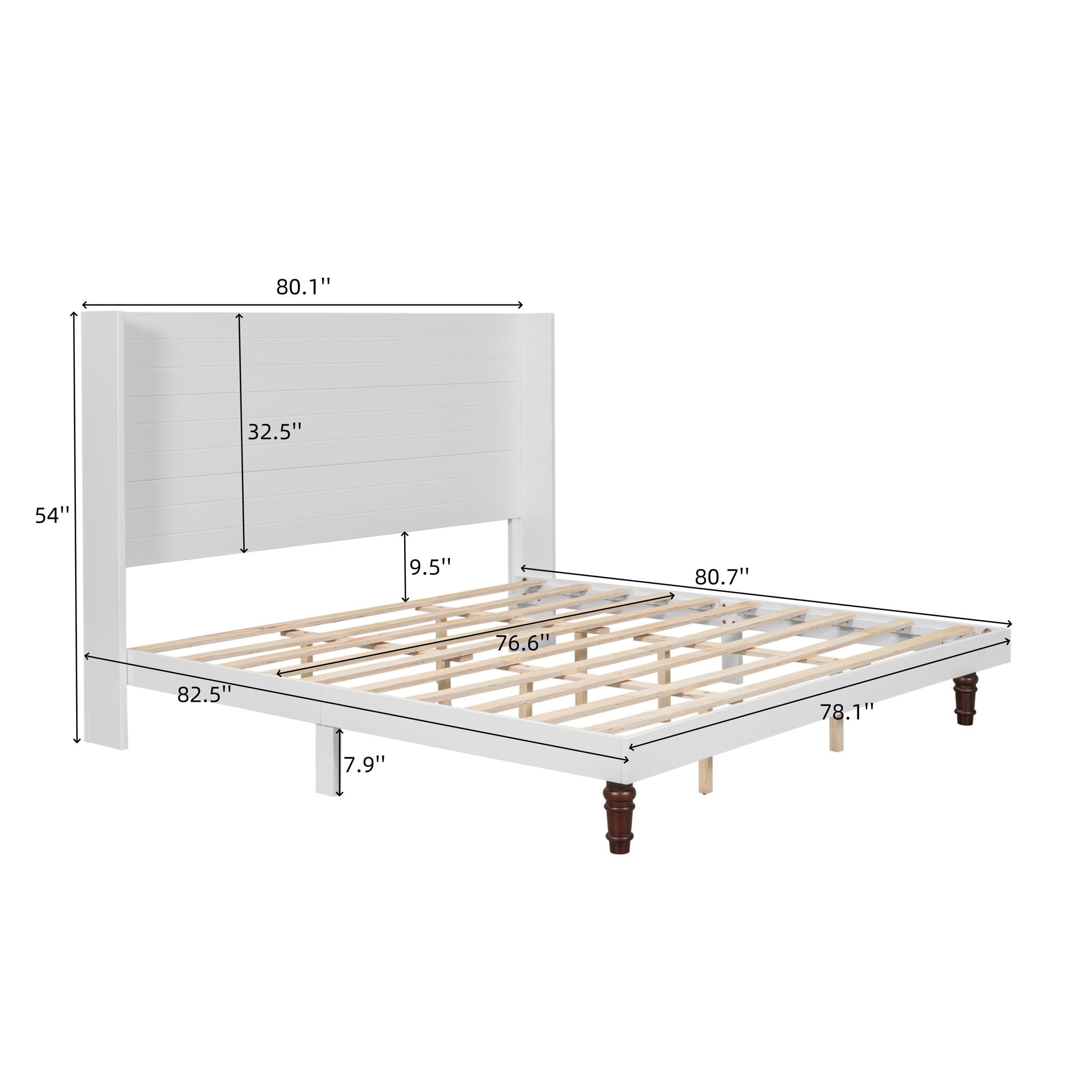 King Size, Stylish High Headboard Bed, High Quality - White