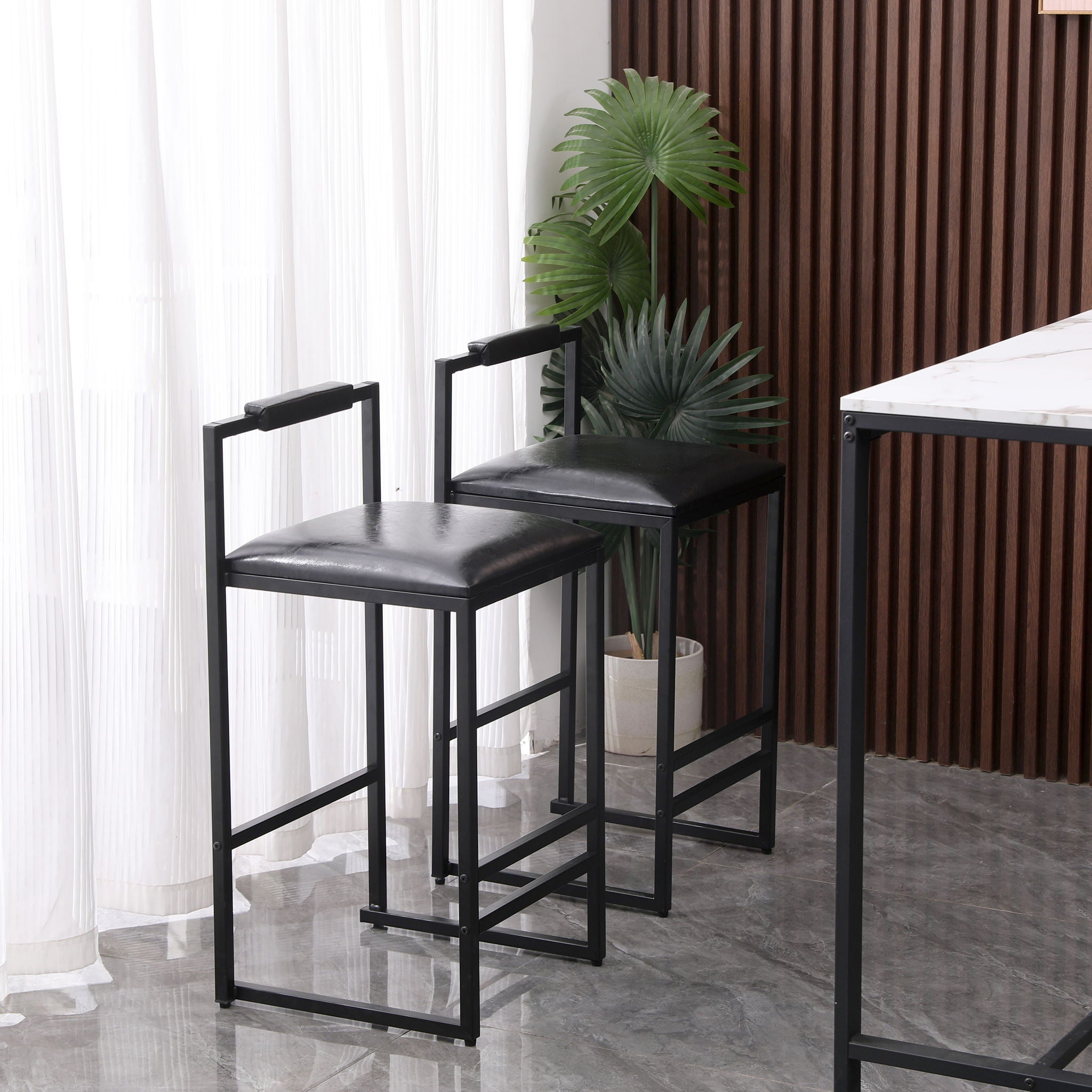 Elegant Bar Stool Set With Backrest And Footrest, Counter Height (Set of 2)