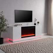 Clay 70.5"W White Finish TV Stand with Fireplace, Heater, and Speaker