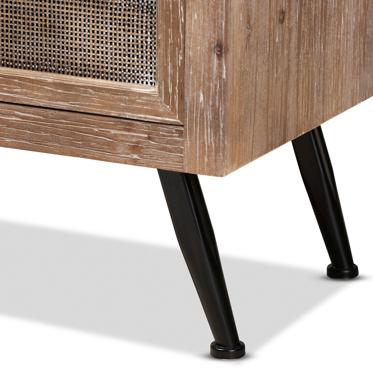 Calida Mid-Century Modern Whitewashed Natural Brown Finished Wood and Rattan 2-Drawer End Table