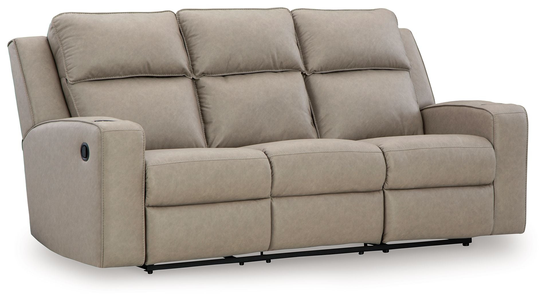 Signature Design by Ashley® Lavenhorne - Pebble - Rec Sofa W/Drop Down Table | Meri Furniture