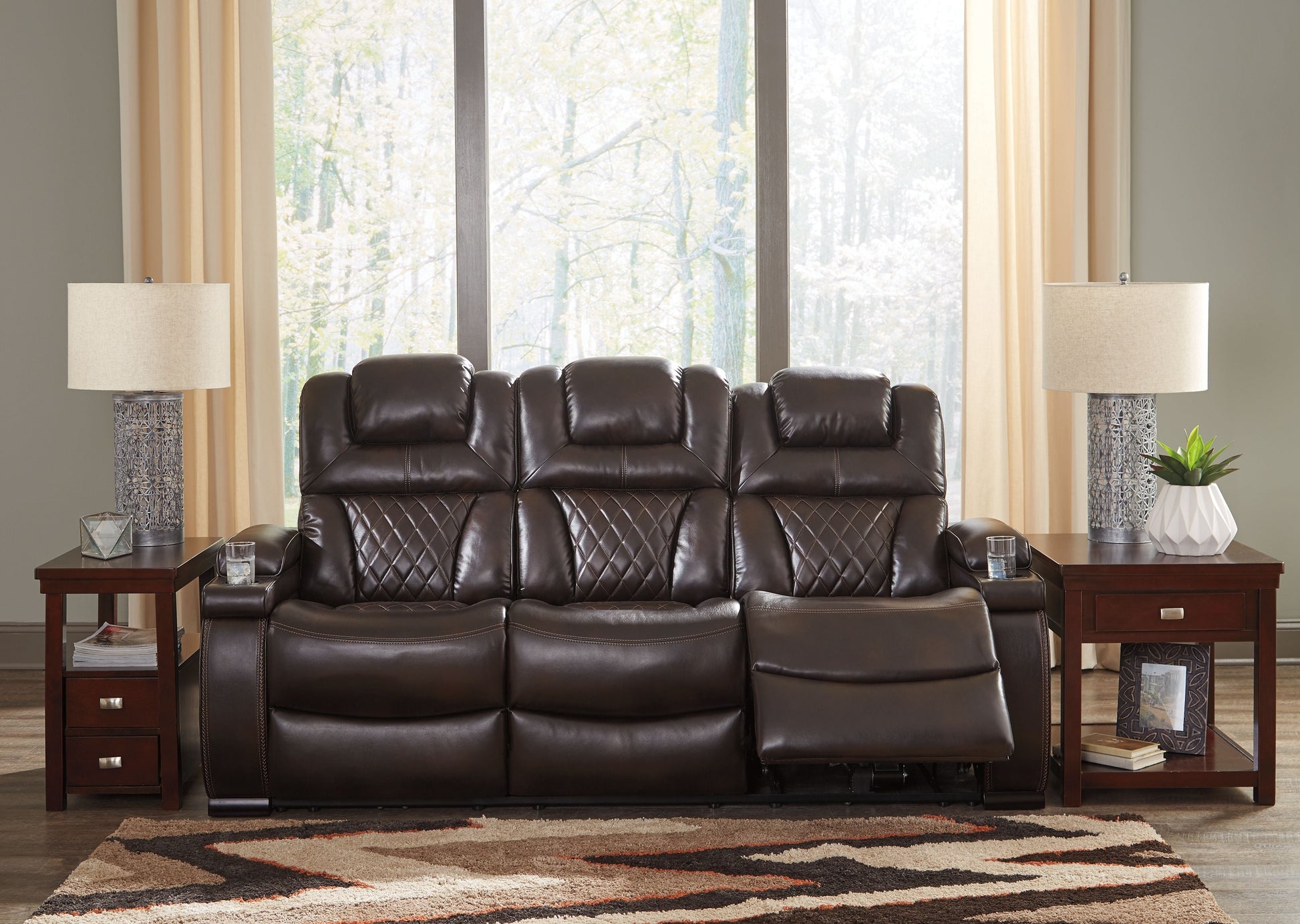 Signature Design by Ashley® Warnerton - Brown Dark - Pwr Rec Sofa With Adj Headrest | Meri Furniture