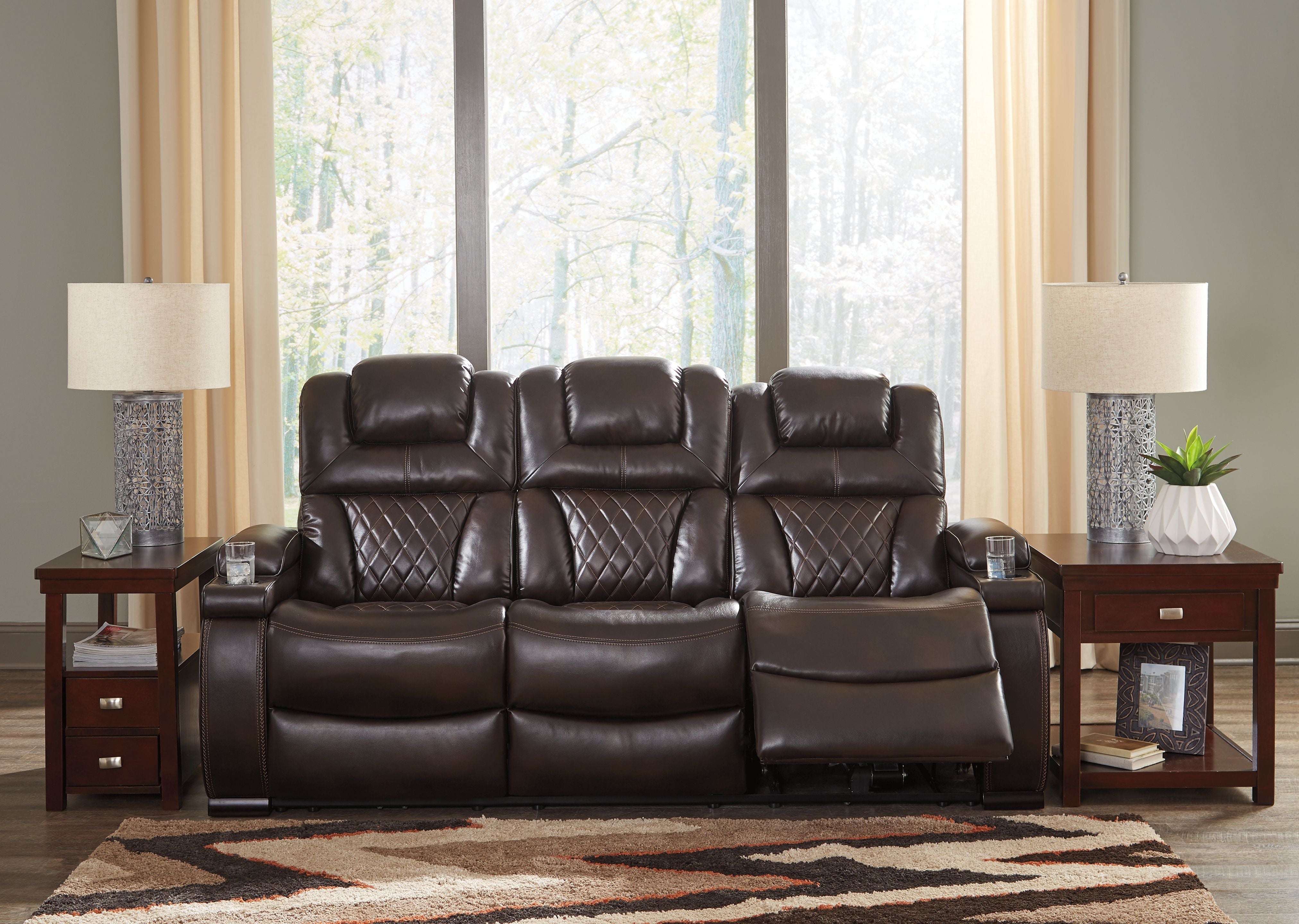 Signature Design by Ashley® Warnerton - Brown Dark - Pwr Rec Sofa With Adj Headrest | Meri Furniture
