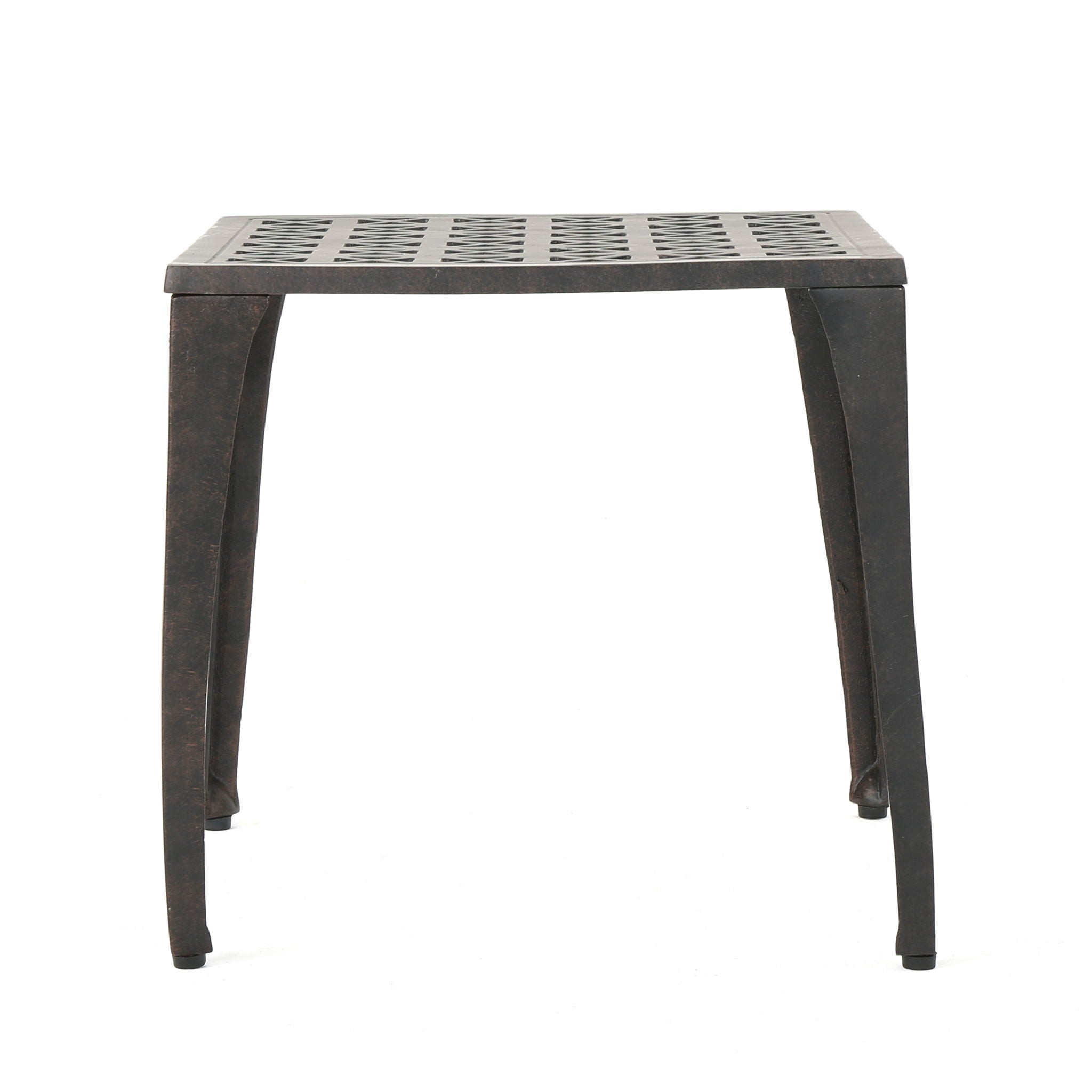 Lunaire - Outdoor Square Cast Aluminum Side Table With Lattice Top And Curved Legs - Bronze