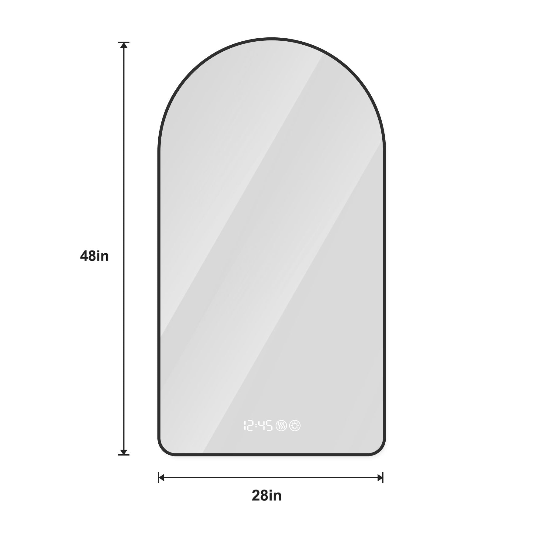Modern Arched LED Bathroom Mirror With Time And Temperature Display, Anti Fog, Dimmable Light - Black