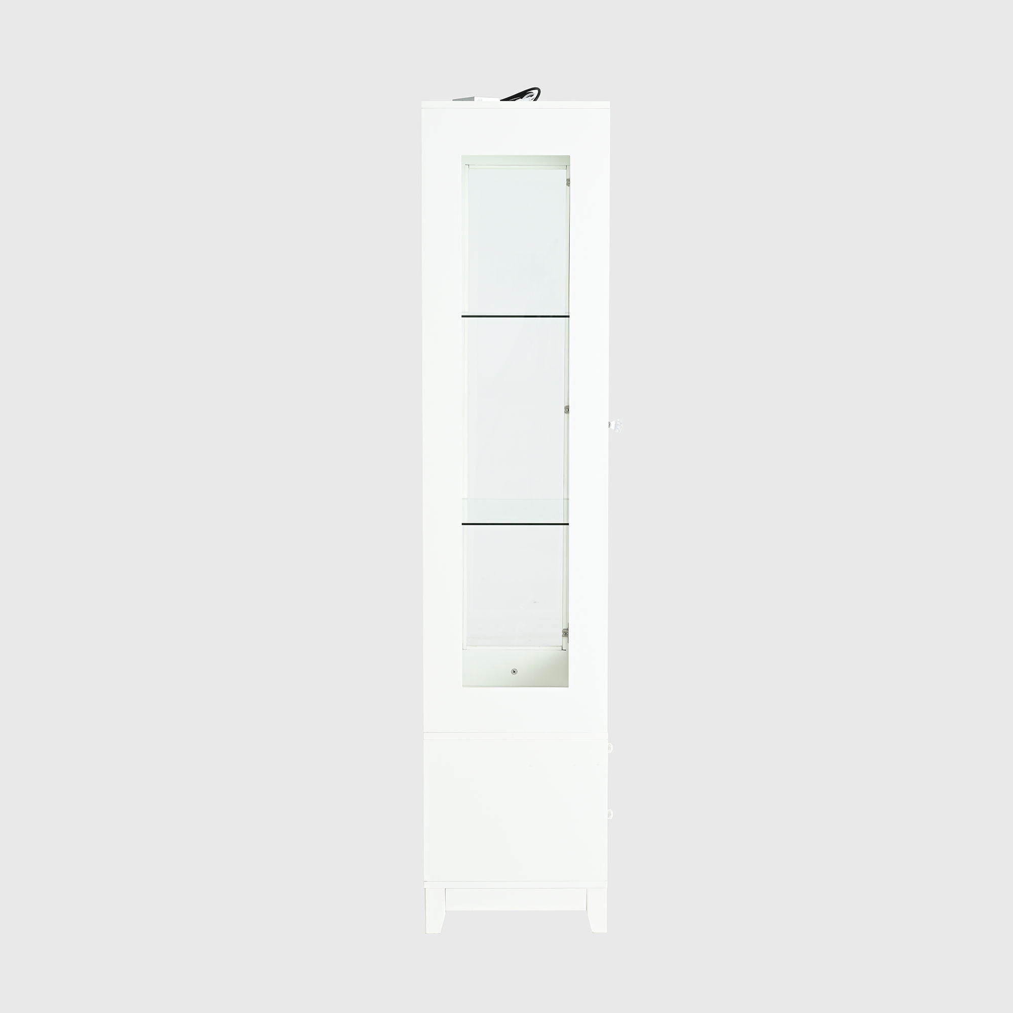 Modern Upholstered Glass Display Cabinet With Adjustable LED Light - White