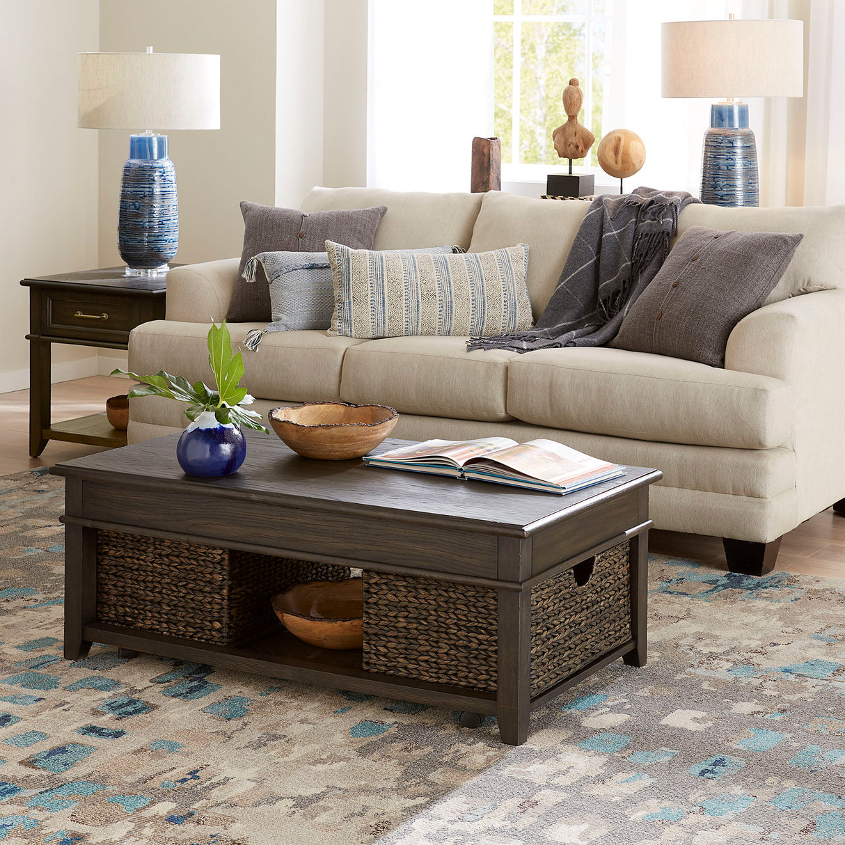 Liberty Furniture Mill Creek - 3 Piece Living Room Set (Lift Top Cocktail & 2 Drawer End Tables) - Dark Brown | Meri Furniture