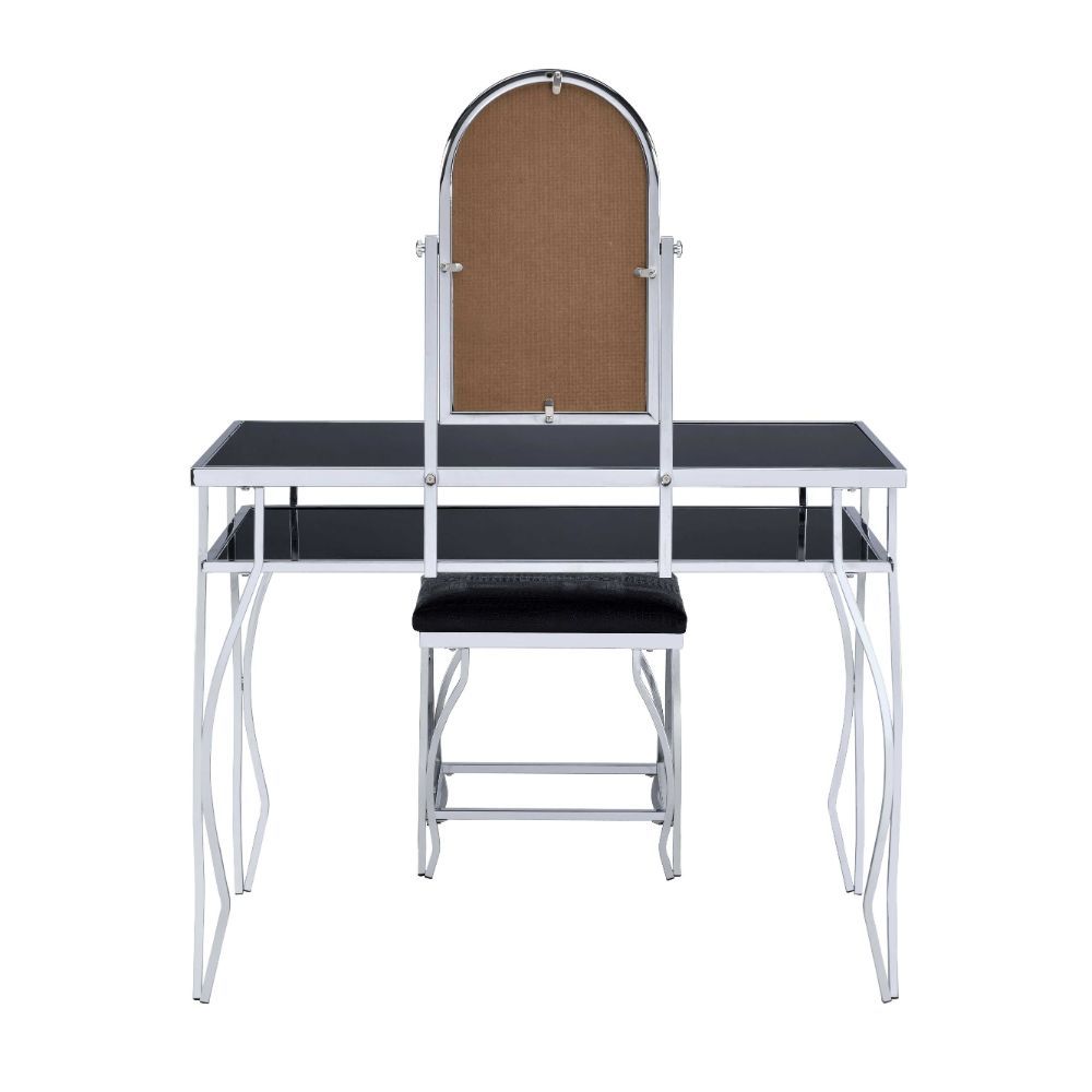ACME Carene - Vanity Desk - Black PU & Chrome | Meri Furniture