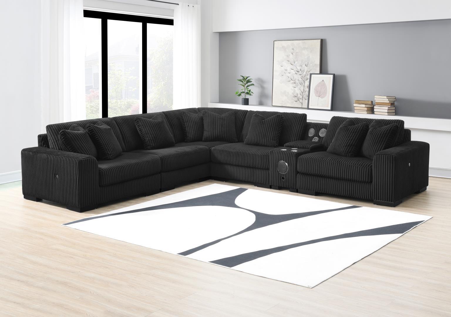 U242 - 7 Piece Setional With Right Chaise (1 RAF Chaise + 3 Armless Chair + 1 LAF + 1 Wedge + 1 Console) - Without Ottoman - Black