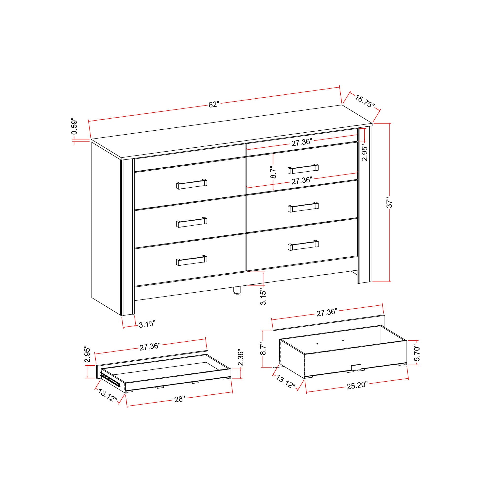 Lorenzo - Dresser With Hidden Jewelry Compartment And Bar Handles In - Silver
