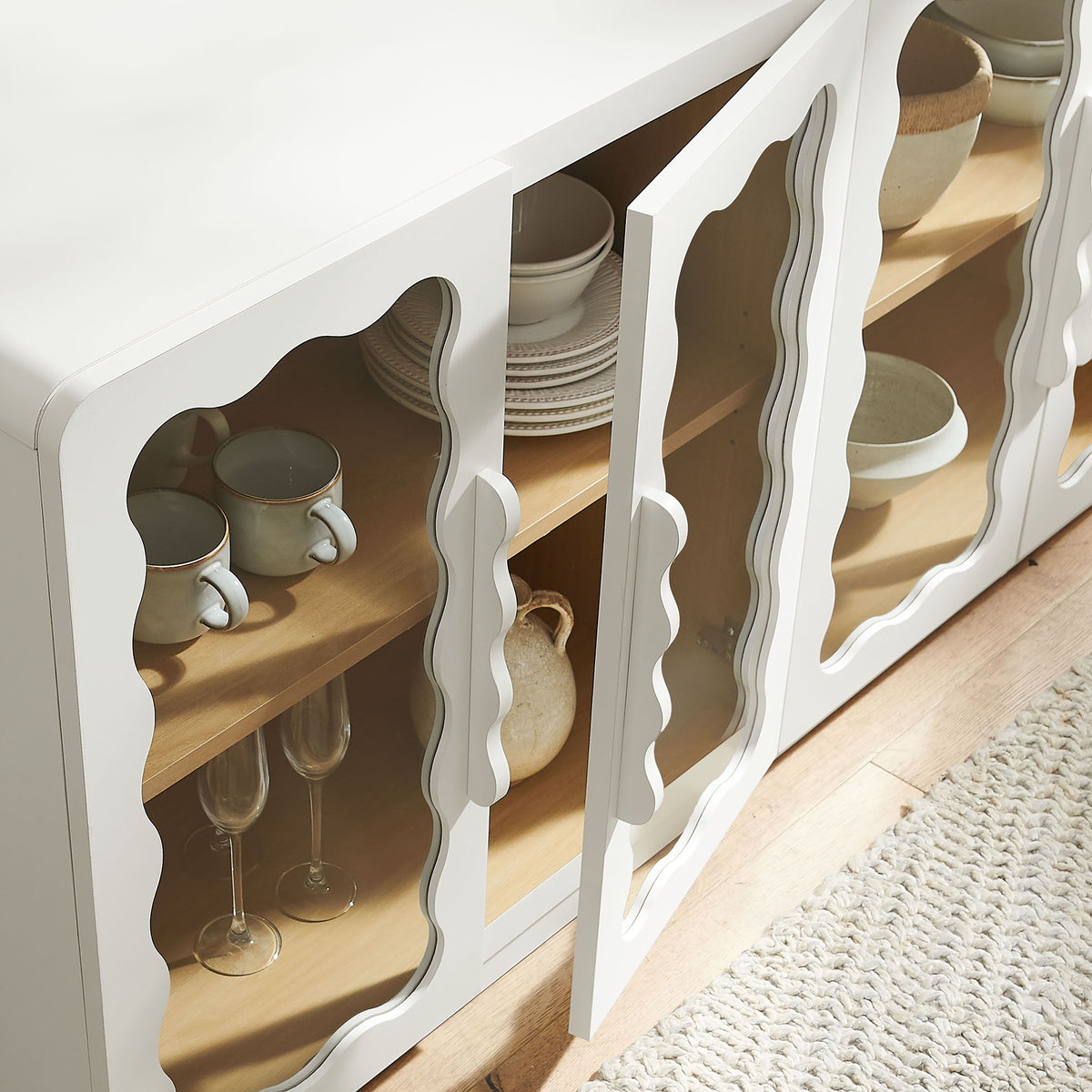 Rory 62 Inch Four-Door Scalloped Glass Sideboard by Modway