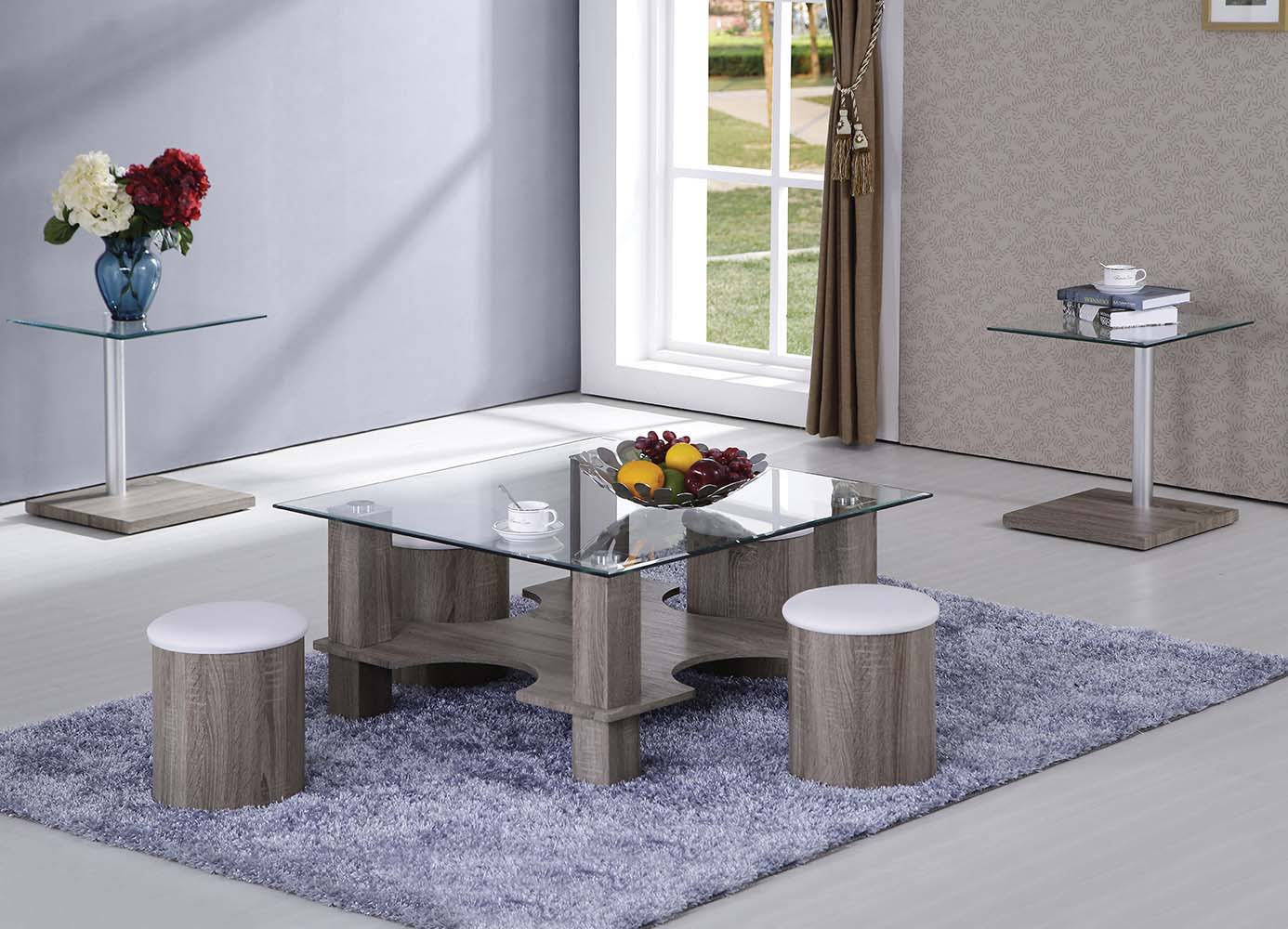 ACME Haden - End Table - Dark Grain & Clear Glass | Meri Furniture