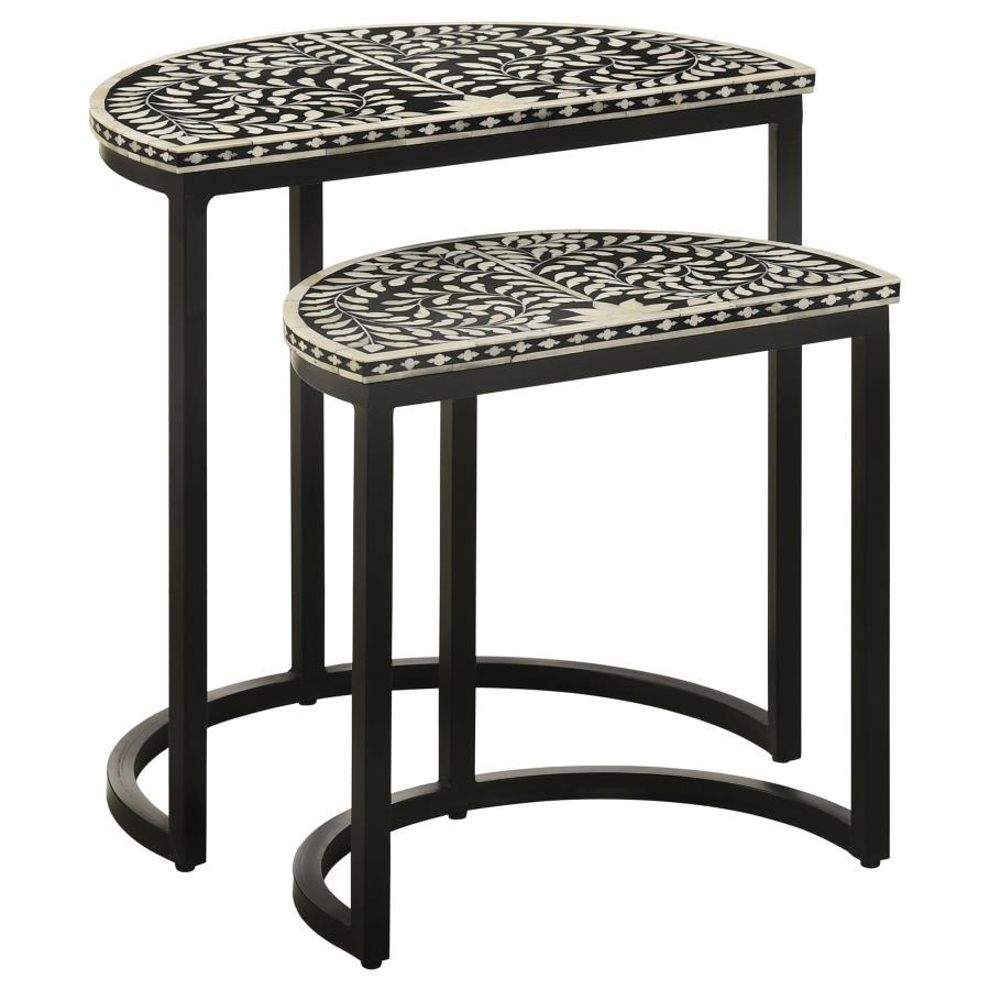 Coaster Fine Furniture Zakiya - 2 Piece Demilune Nesting Table Set - Black And White | Meri Furniture