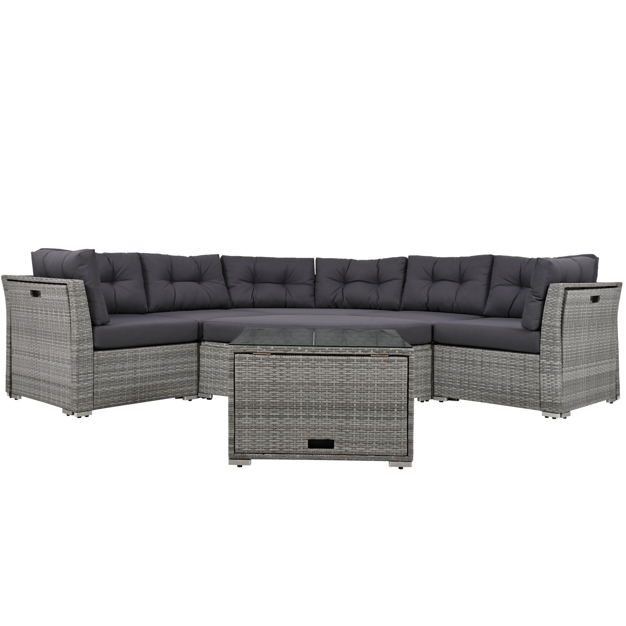 Elegant Patio Furniture Set Outdoor Daybed Rattan Sectional With Cushions And Center Table - Gray