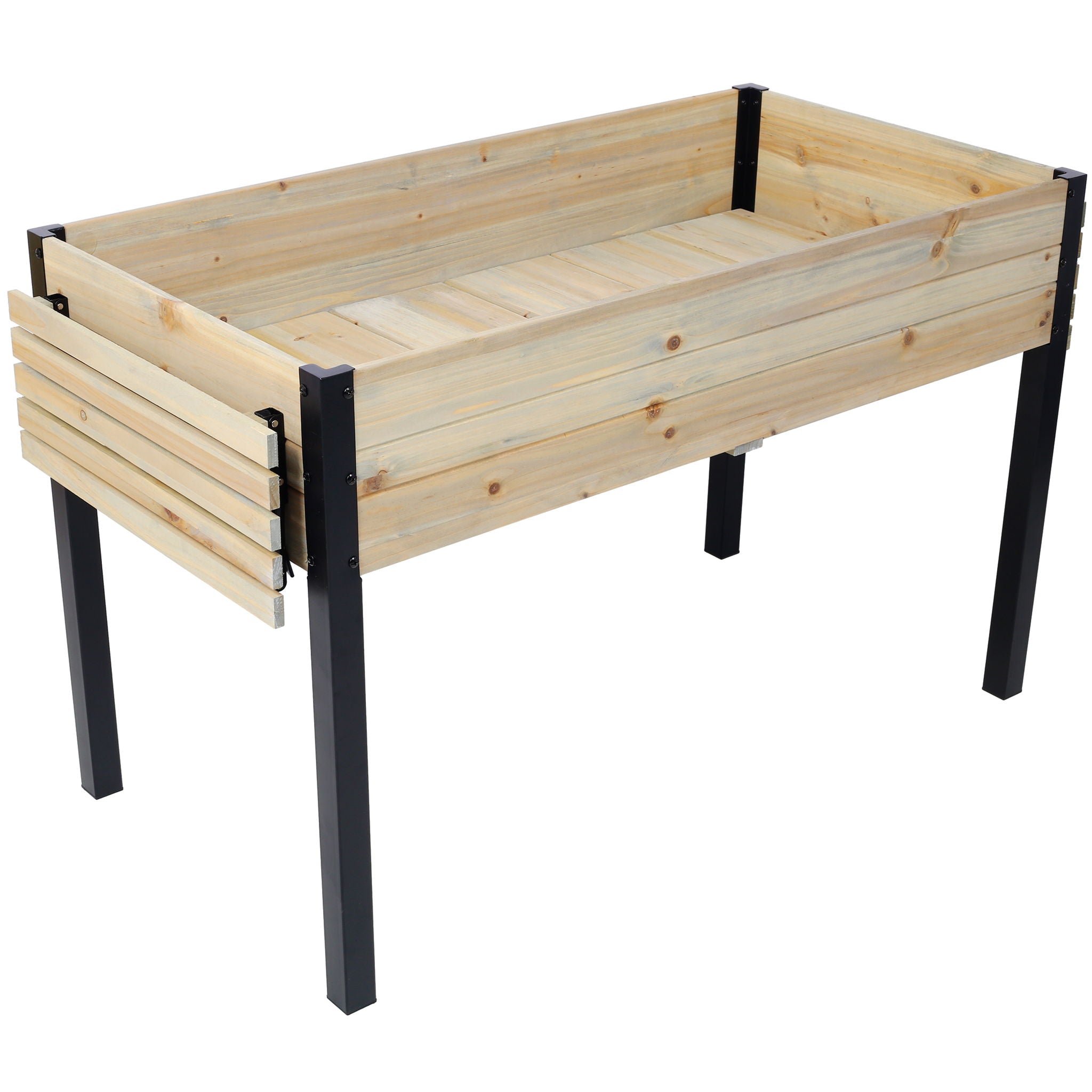 Raised Garden Bed With Metal Legs And Folding Storage Shelf
